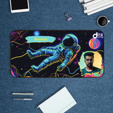Personalized Neon Astronaut Desk Mat | Custom Photo Sci-Fi Space Desk Mat by Diraprints
