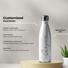 Personalized White Metal Bottle | Custom Name Stainless Steel Sipper