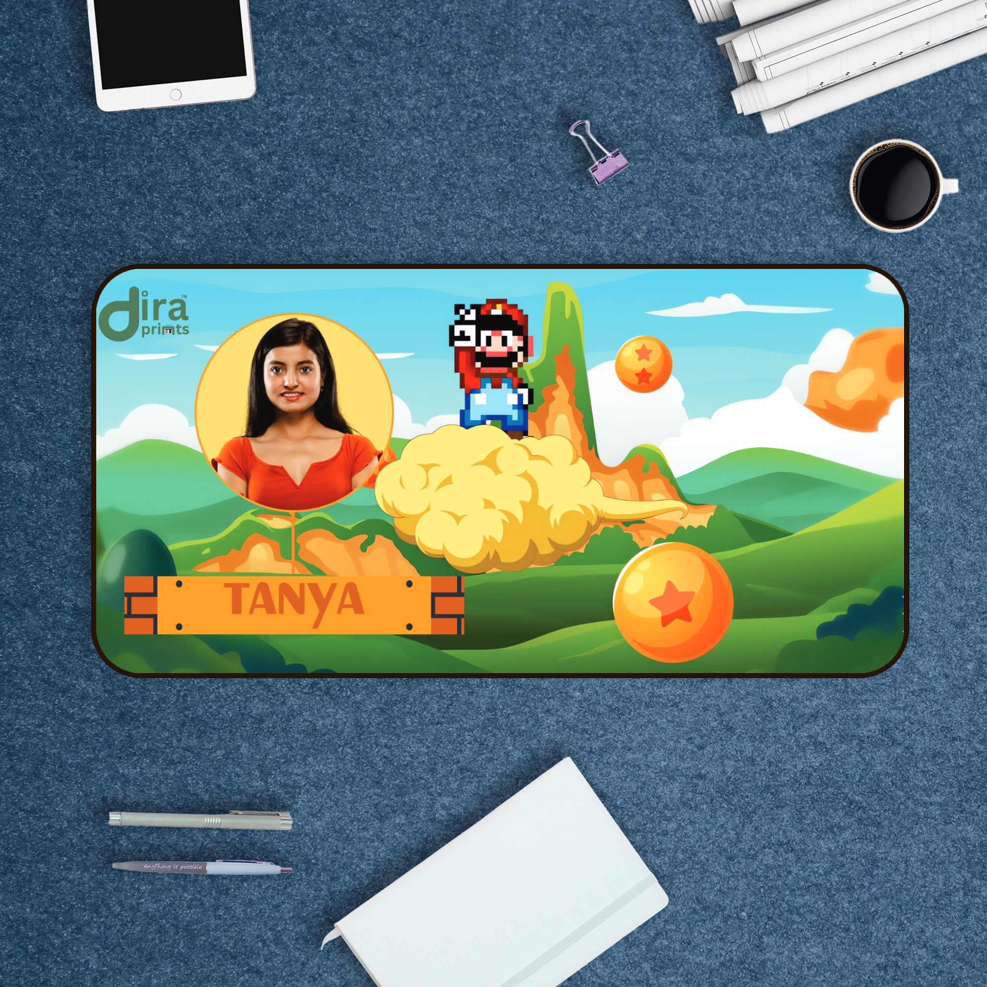 Personalized Mario Theme Desk Mat | Custom Photo Nintendo Gaming Desk Mat by Diraprints