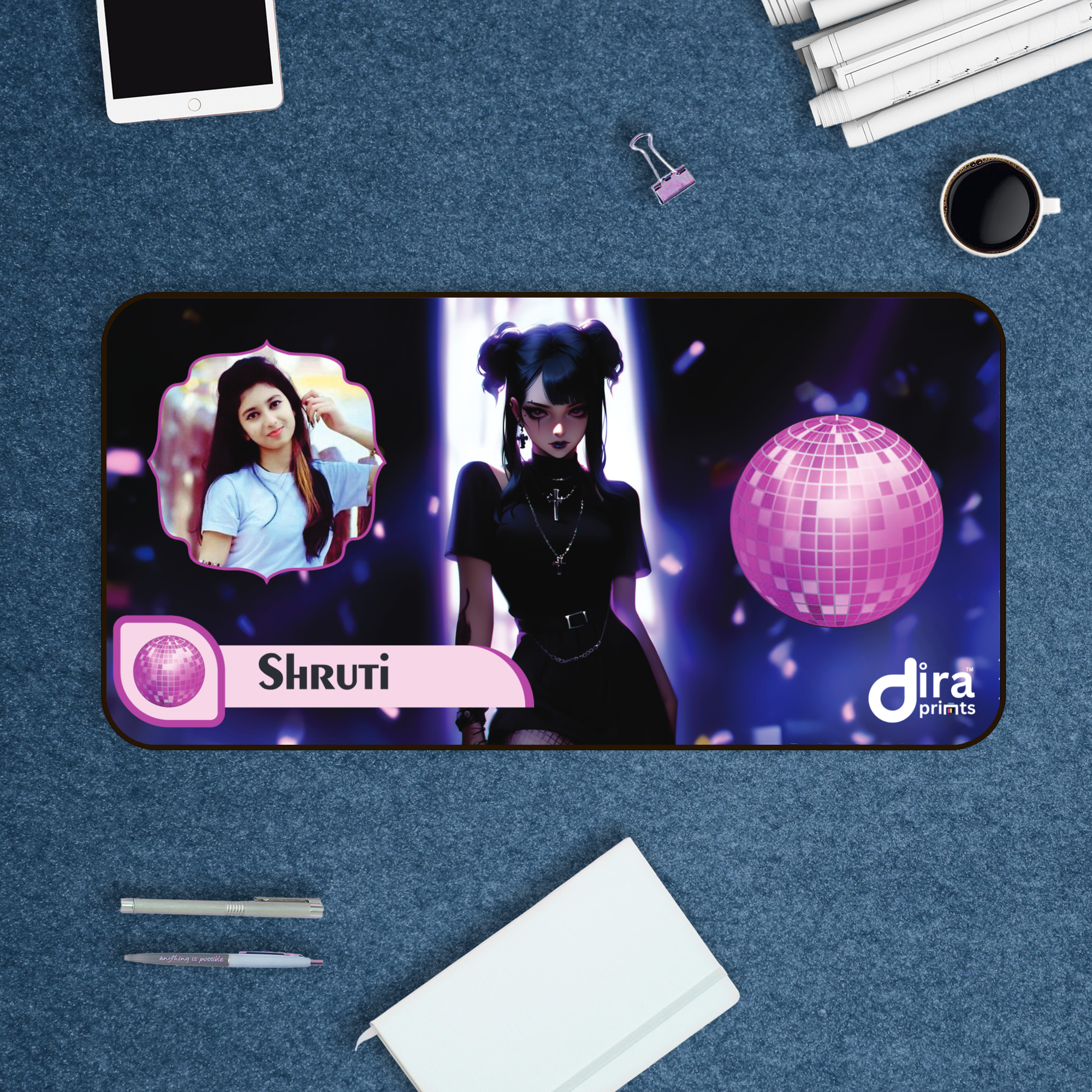 Personalized Gothic Girl Desk Mat | Custom Photo Dark Fantasy Desk Mat by Diraprints