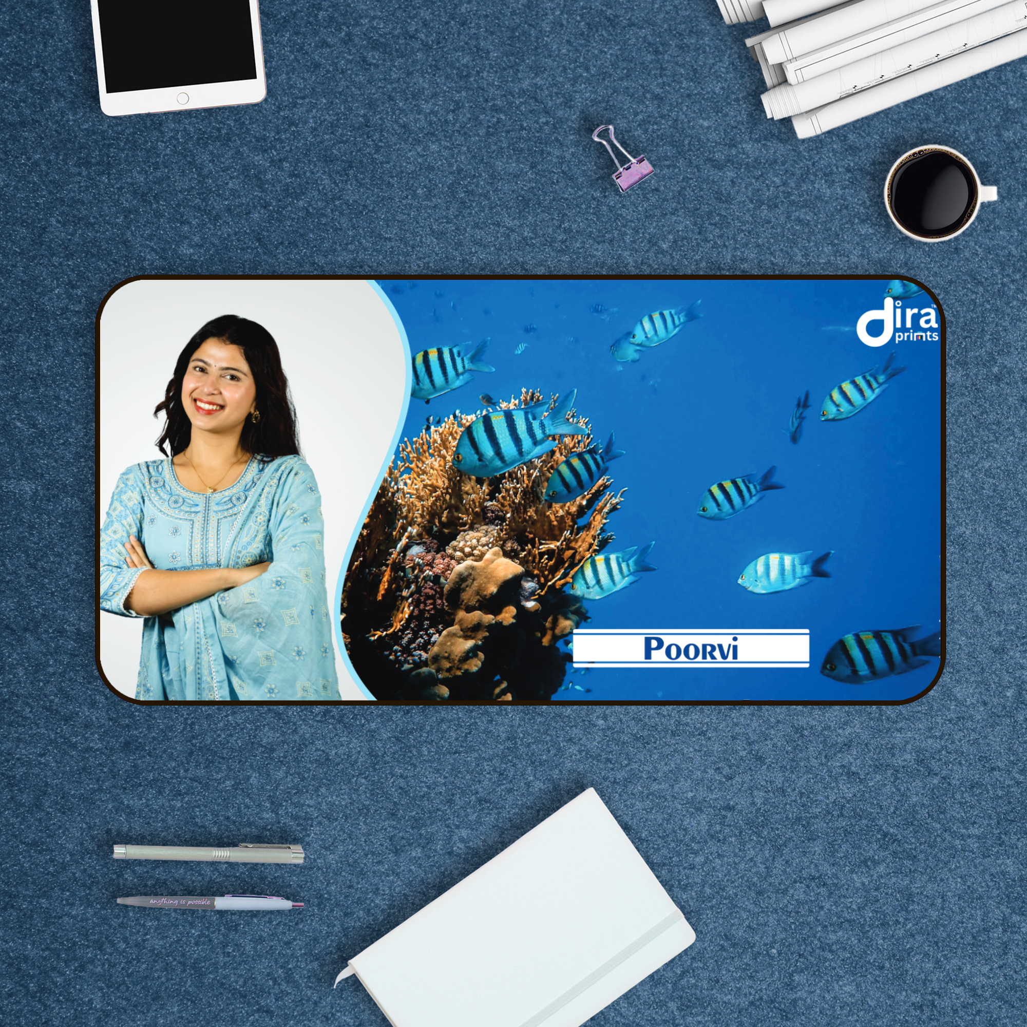 Personalized Underwater World Desk Mat | Custom Photo Ocean Desk Mat by Diraprints