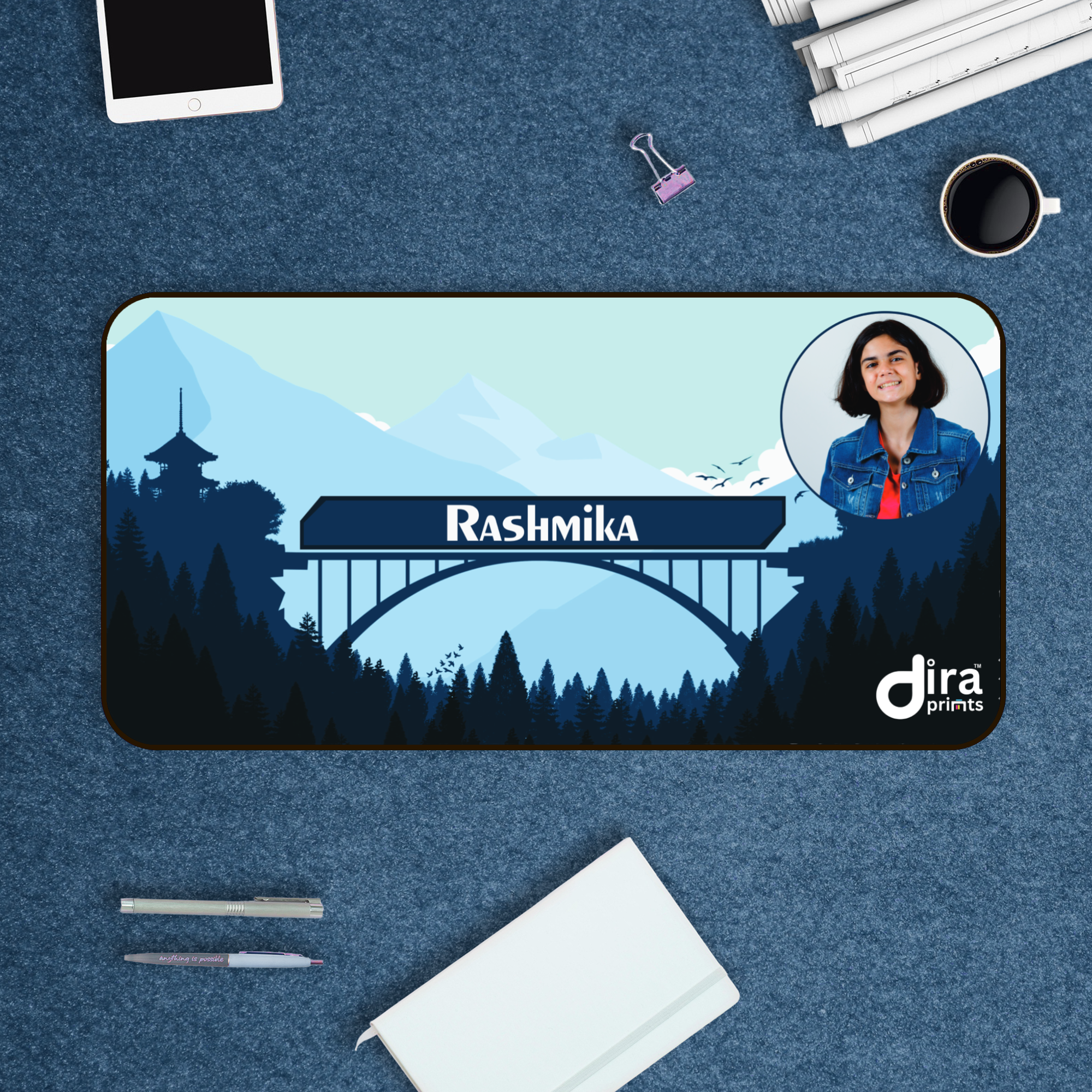 Personalized Nature Landscape Desk Mat | Custom Photo Scenic Bridge Desk Mat by Diraprints