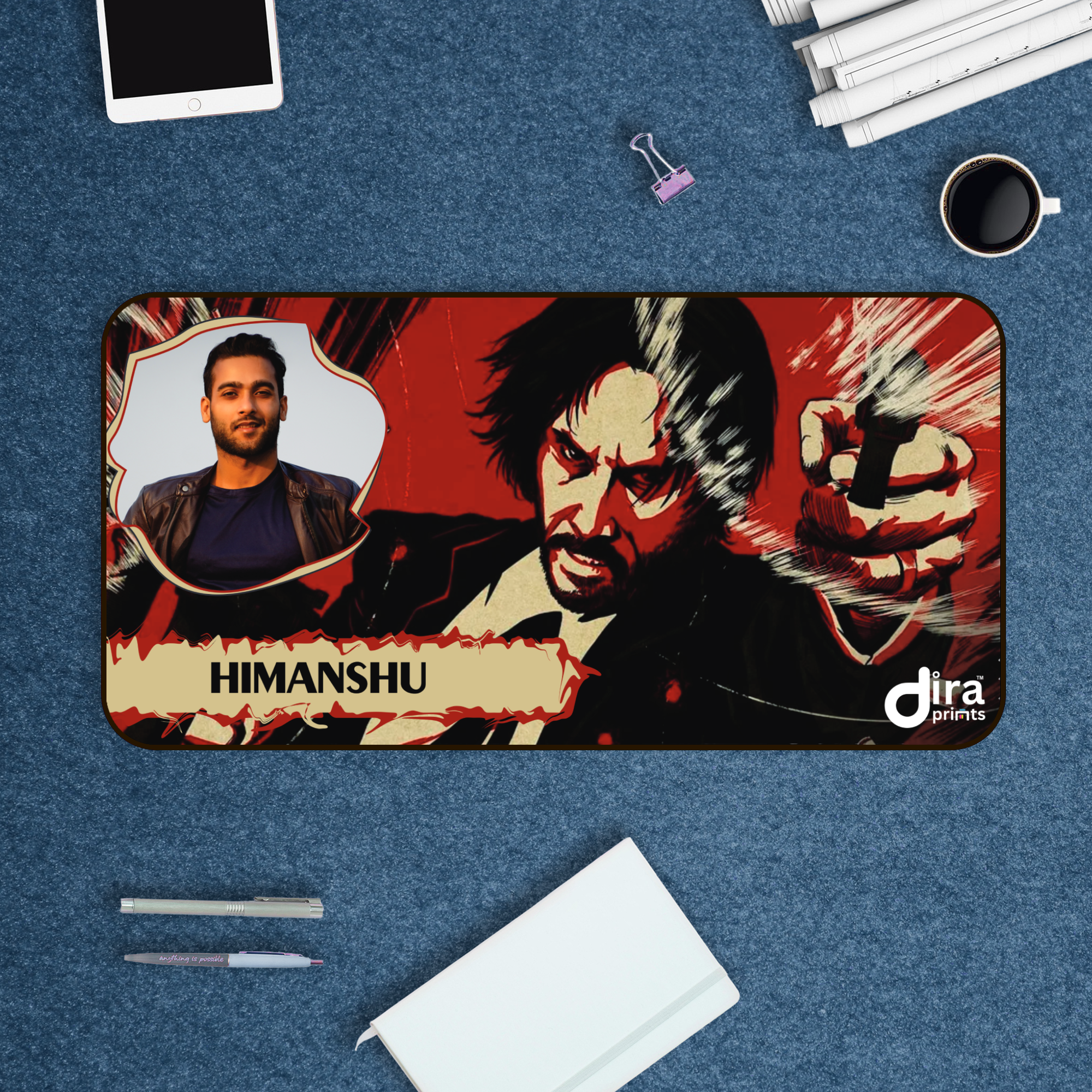 Personalized John Wick Desk Mat | Custom Photo Action Movie Desk Mat by Diraprints