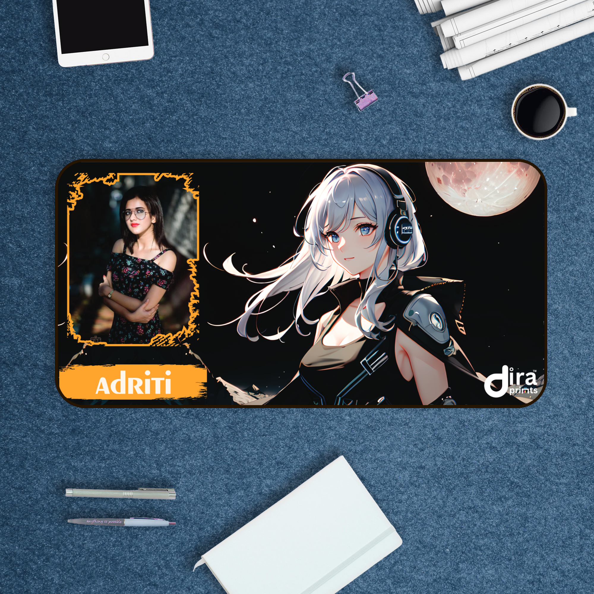 Personalized Anime Girl Desk Mat | Custom Photo Fantasy Art Desk Mat by Diraprints