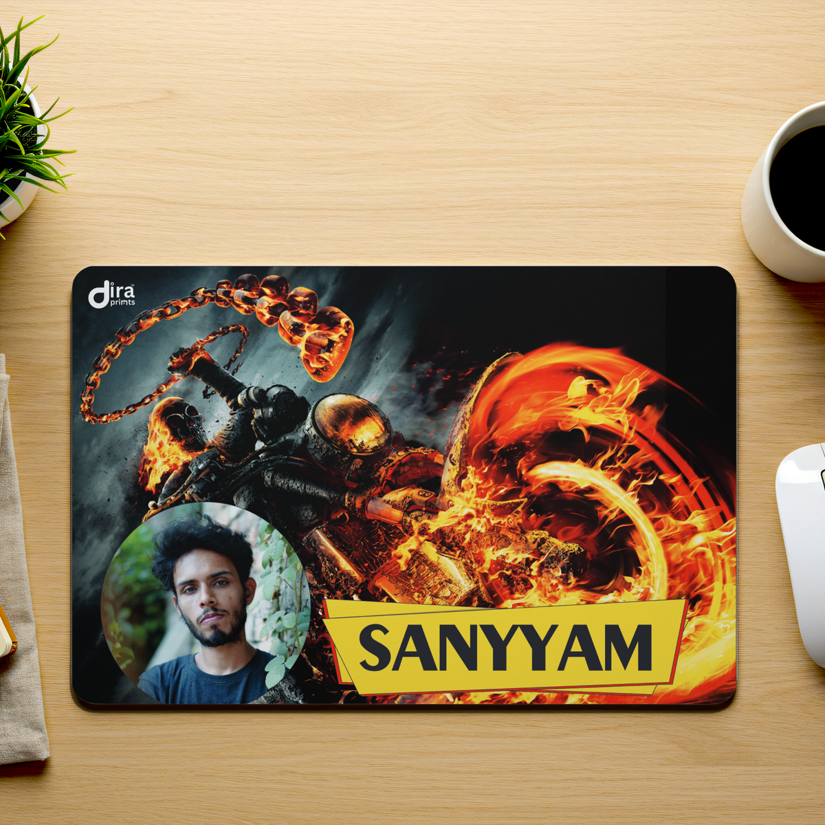 🔥 Personalized Ghost Rider Mouse Pad | Custom Photo Fiery Skull Mouse Pad by Diraprints