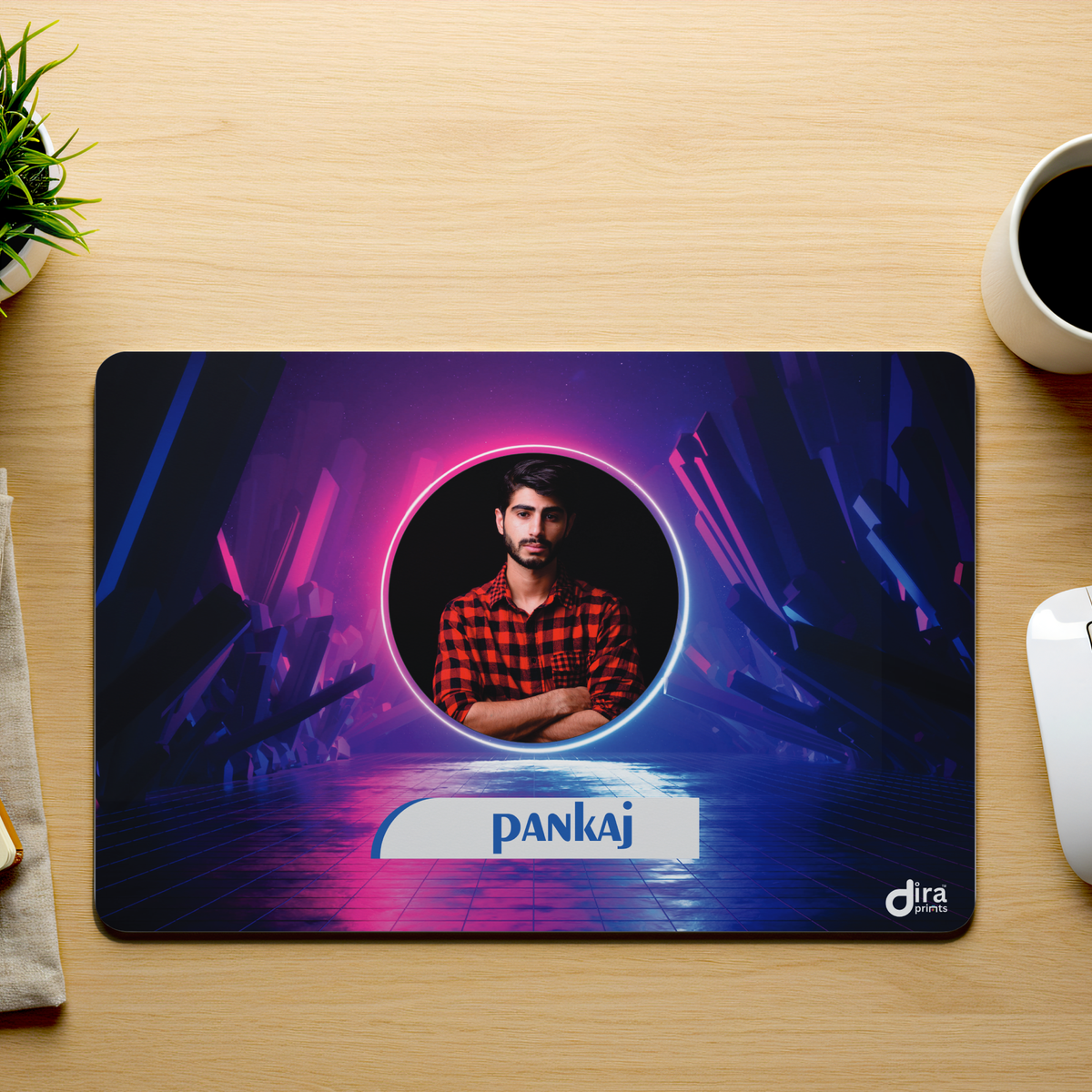 Personalized Dark Abstract Mouse Pad | Custom Photo Tech Geometric Mouse Pad by Diraprints