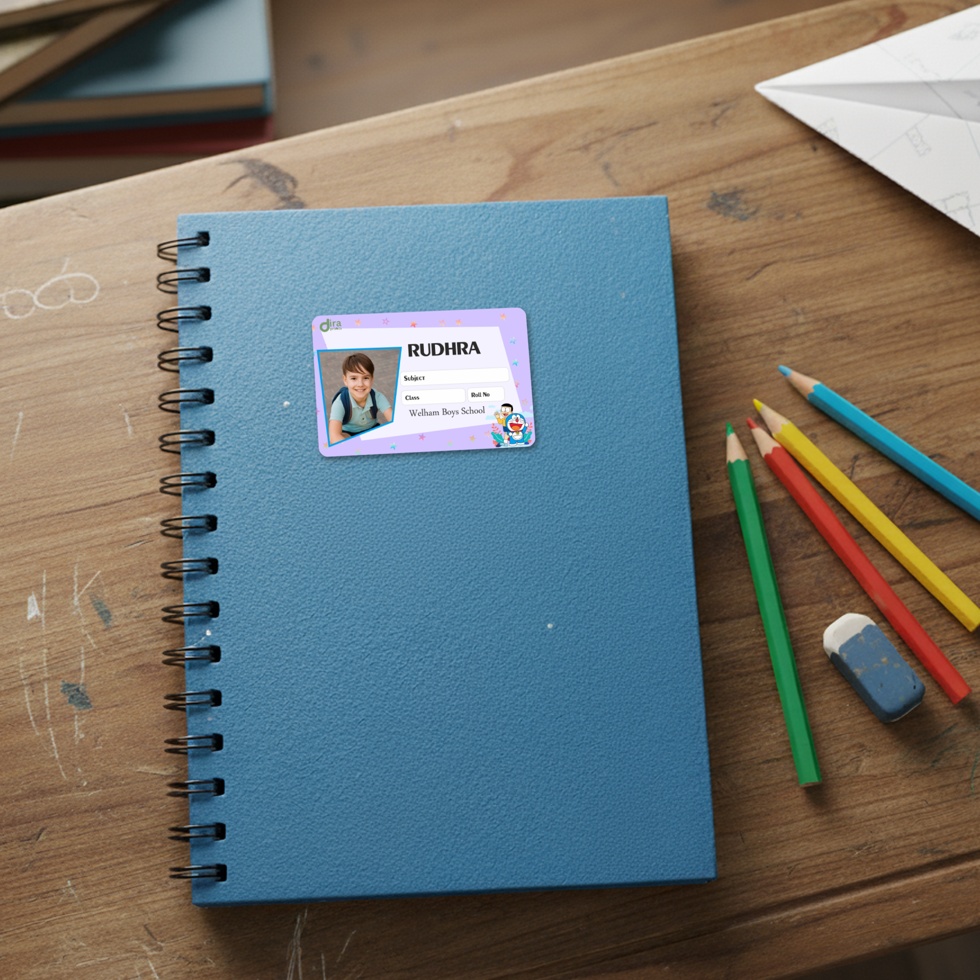 Personalized Doraemon Name Slip | Custom Kids ID Labels for School by Diraprints