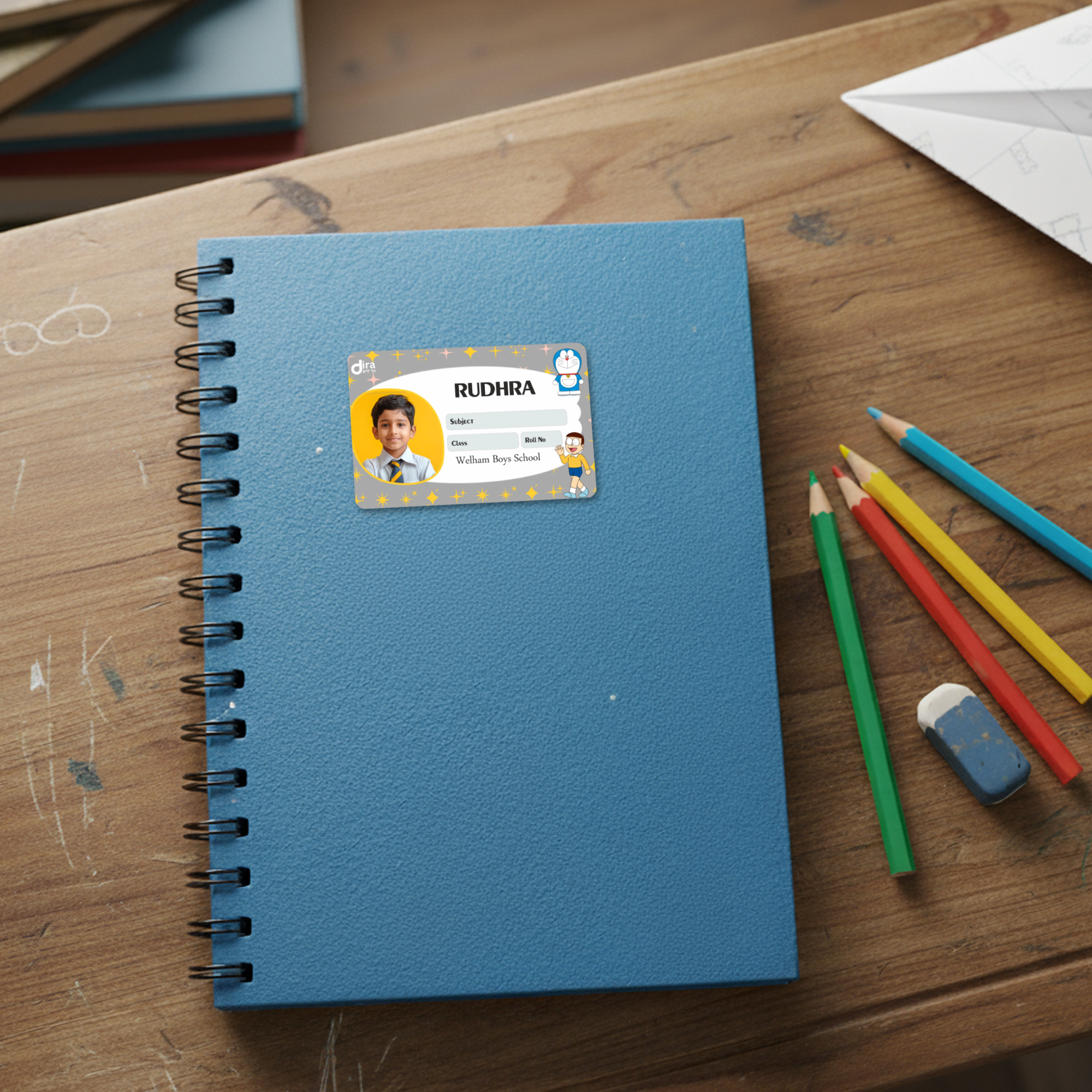 Personalized Doraemon and Nobita Name Slip | Custom Kids ID Labels for School by Diraprints