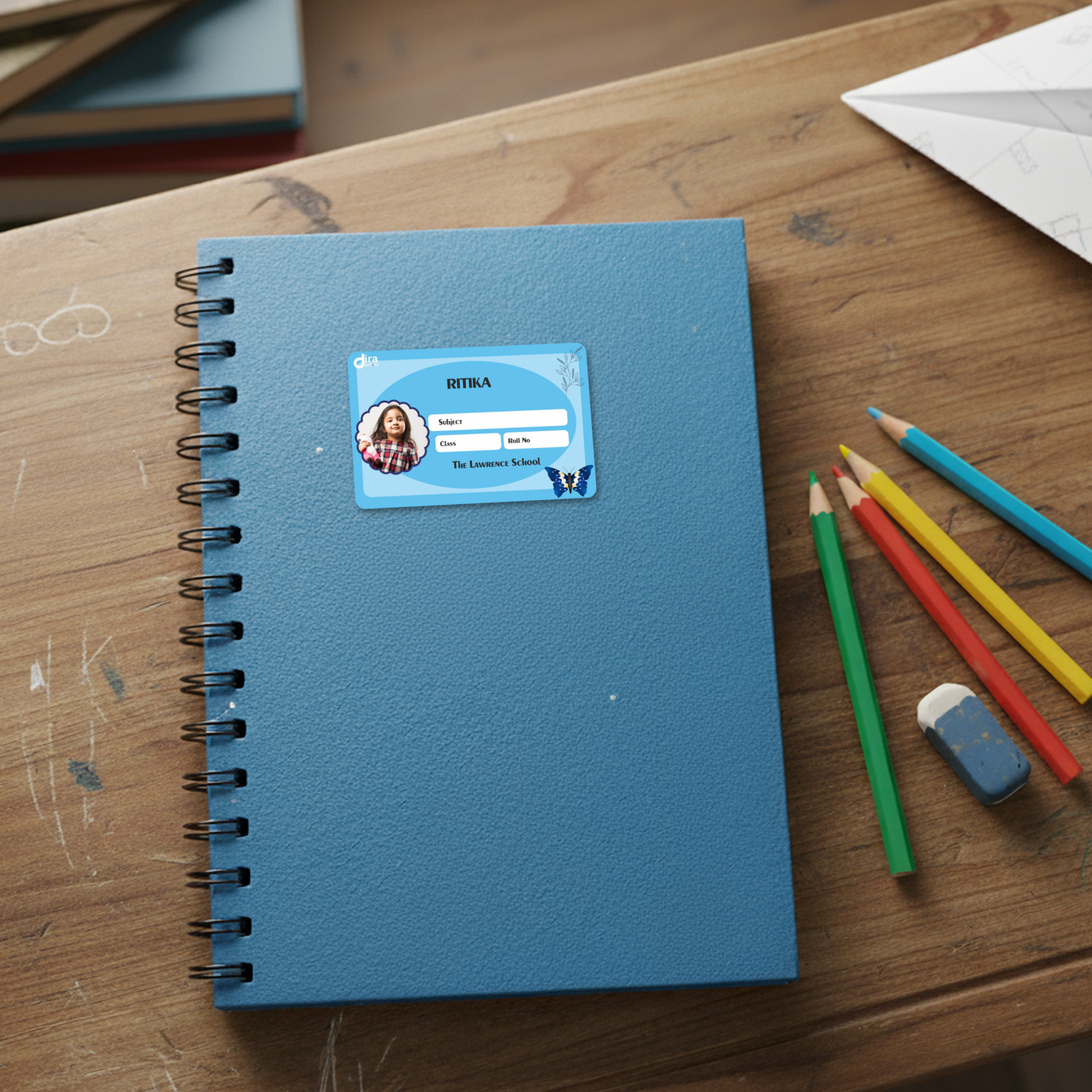 Personalized Blue Butterfly Name Slip | Custom Kids ID Labels for School by Diraprints