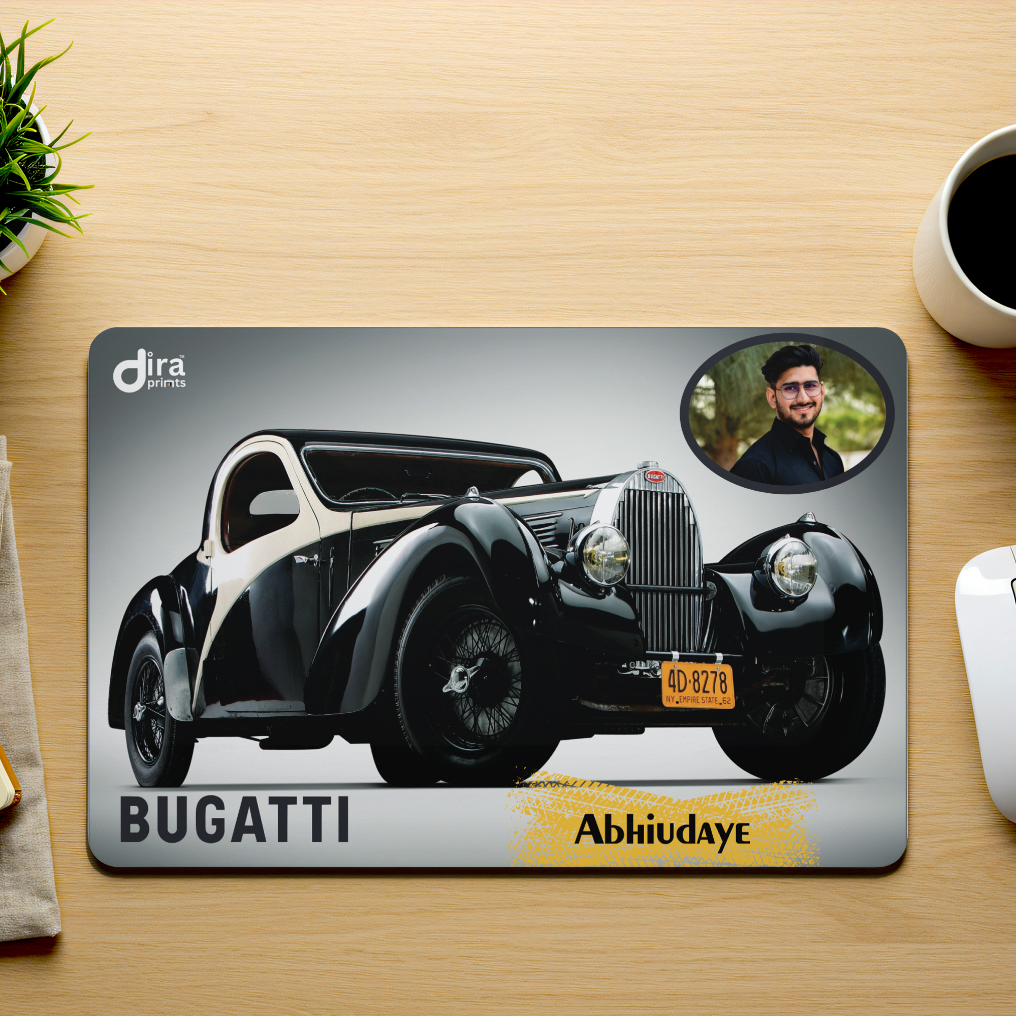 Personalized Classic Bugatti Mouse Pad | Custom Photo Vintage Car Mouse Pad by Diraprints