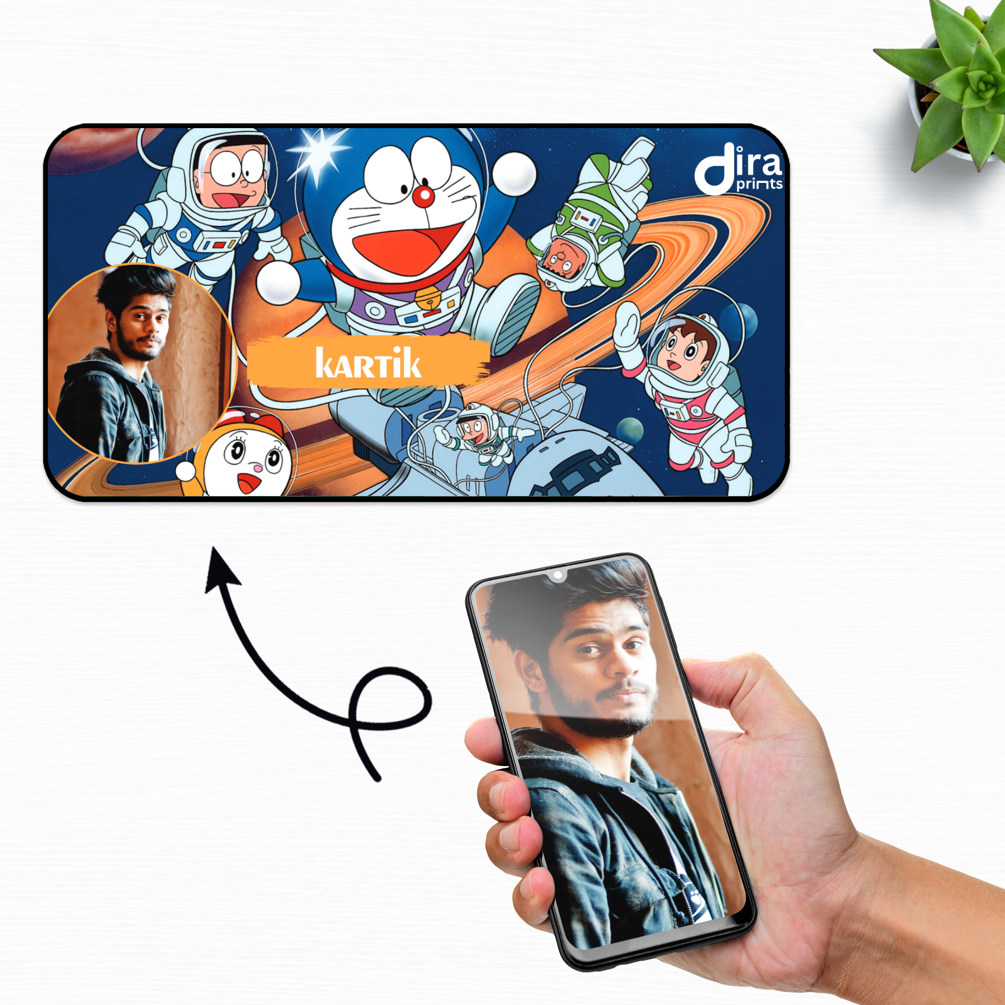 Personalized Doraemon Desk Mat | Custom Photo Anime Large Desk Mat by Diraprints