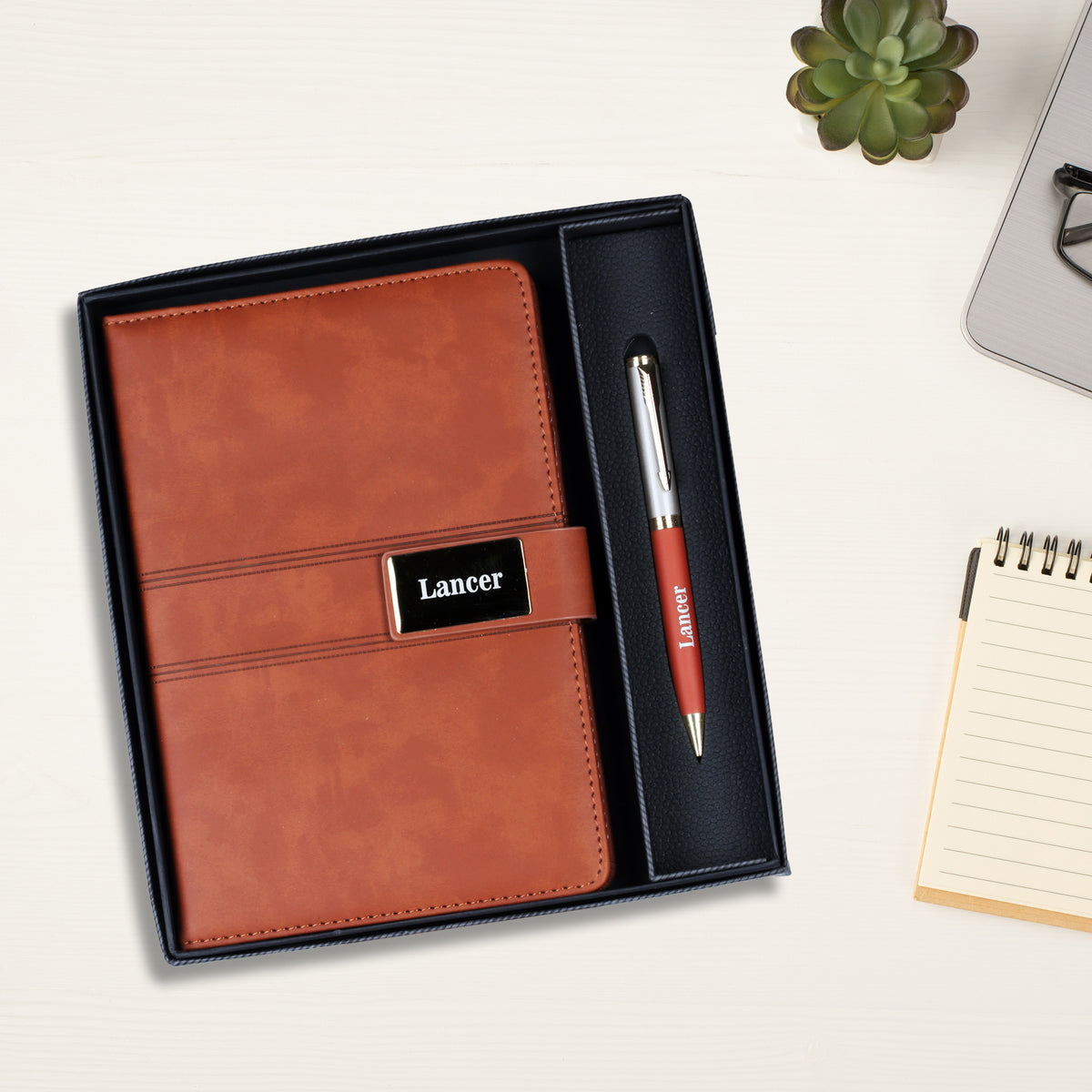 Personalized Diary and Pen Set | Custom Name Engraved Executive Journal Gift Box | Premium Leatherette Set by Diraprints
