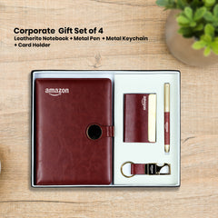 Ultimate 4-in-1 Executive Gift Set | Personalized Diary, Pen, Card Holder & Keychain Combo | Maroon Leatherette Corporate Luxury by Diraprints