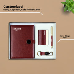 Ultimate 4-in-1 Executive Gift Set | Personalized Diary, Pen, Card Holder & Keychain Combo | Maroon Leatherette Corporate Luxury by Diraprints
