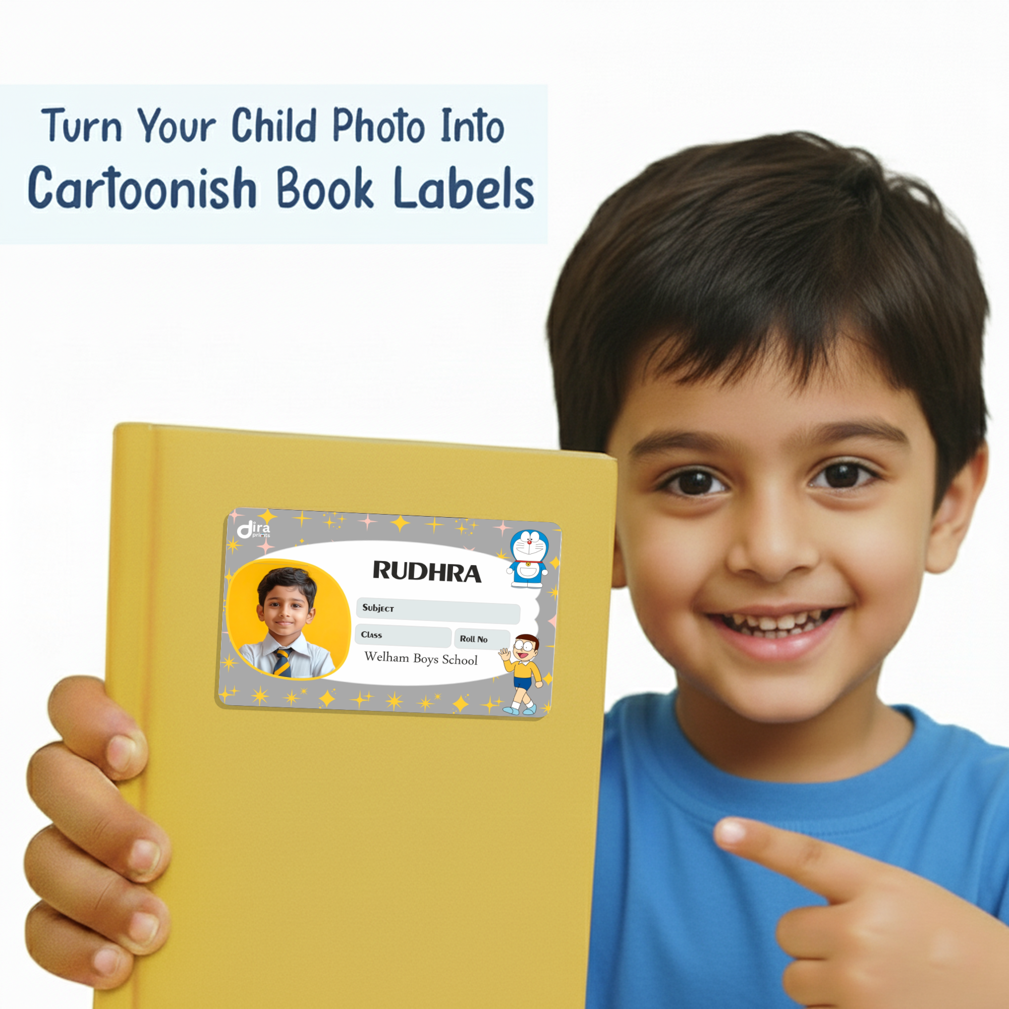 Personalized Doraemon and Nobita Name Slip | Custom Kids ID Labels for School by Diraprints