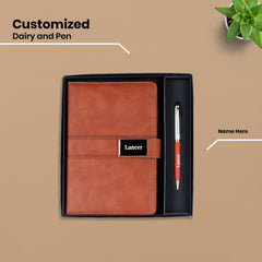 Personalized Diary and Pen Set | Custom Name Engraved Executive Journal Gift Box | Premium Leatherette Set by Diraprints