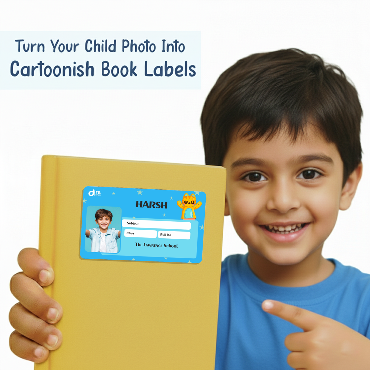 Personalized Cute Cat Name Slip | Custom Kids ID Labels for School by Diraprints