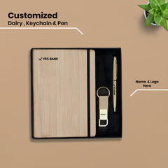 Eco-Friendly 3-in-1 Gift Set | Personalized Diary, Gold Pen & Keychain Combo | Sustainable Corporate Branding by Diraprints
