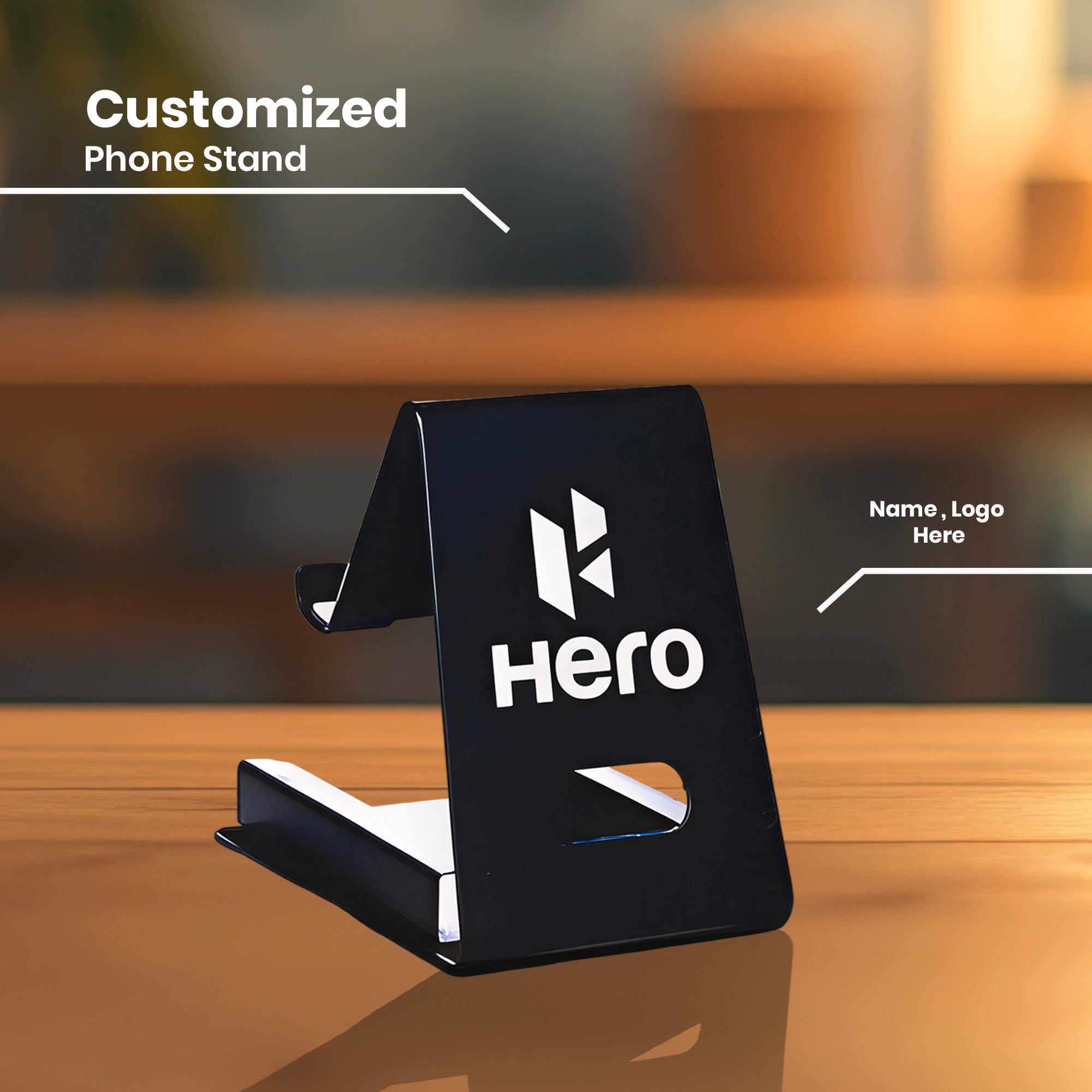Customized Metal Phone Stand | Premium Black Mobile Holder with Logo Print by Diraprints