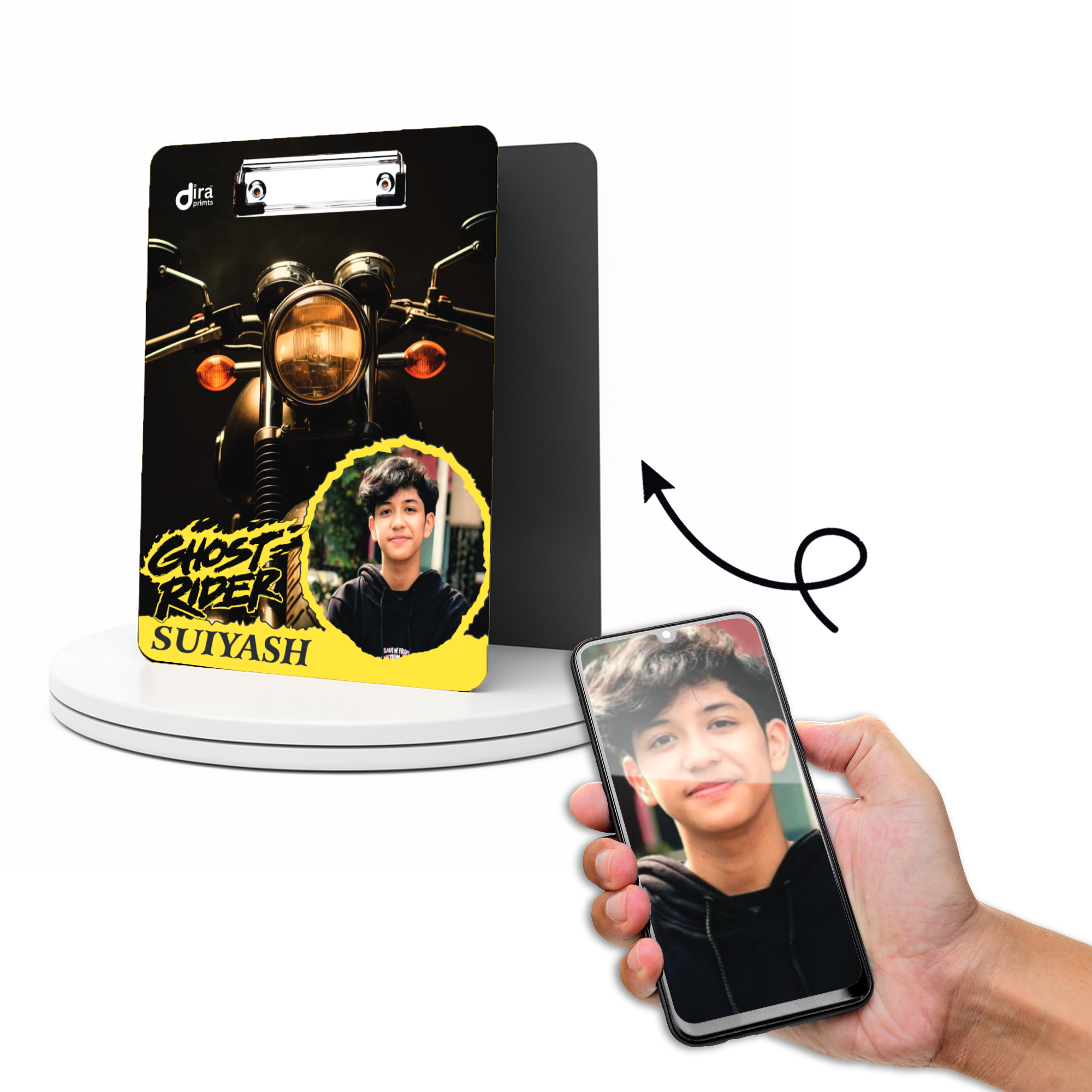 Personalized Classic Bike Exam Board | Custom Photo & Name Writing Pad with Gear Motif By Diraprints