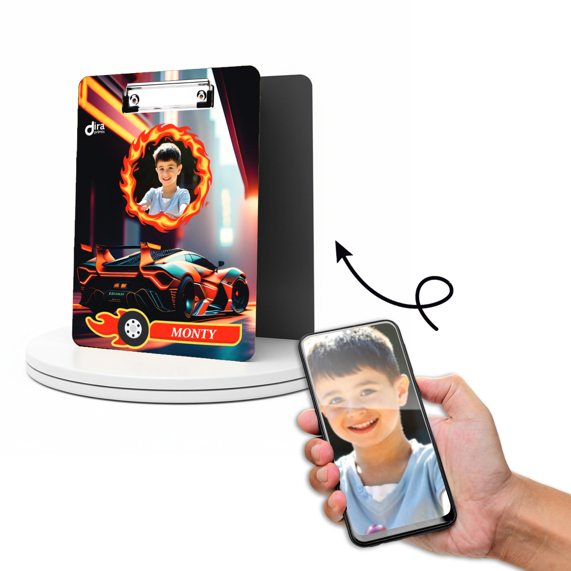 Personalized Sports Car Design Exam Board | Custom Photo & Name Writing Pad by Diraprints