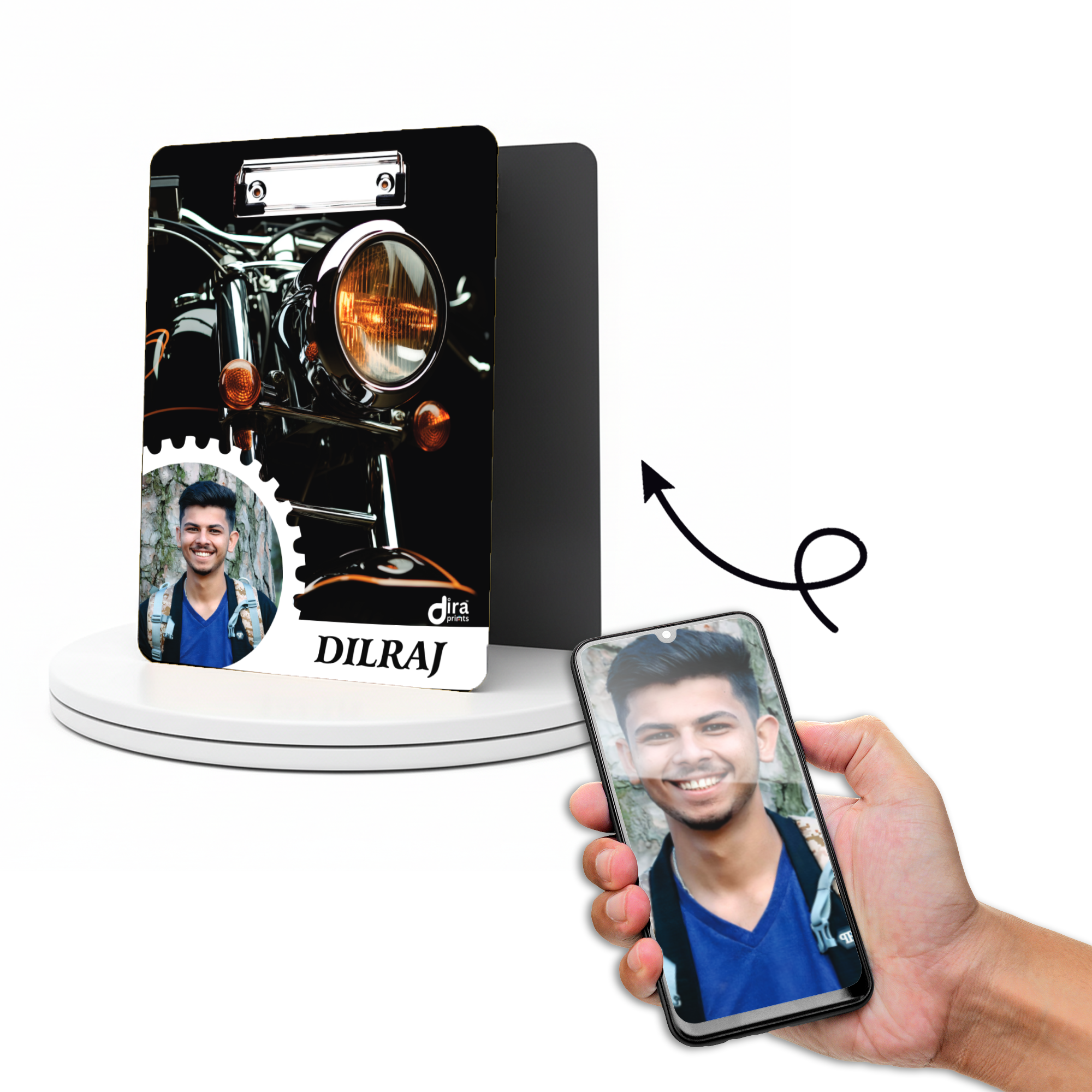Personalized Exam Board | Custom Photo & Name Writing Pad with Motorcycle Design