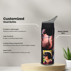 Personalized Photo Black Steel Sipper | Custom Picture Matte Water Bottle