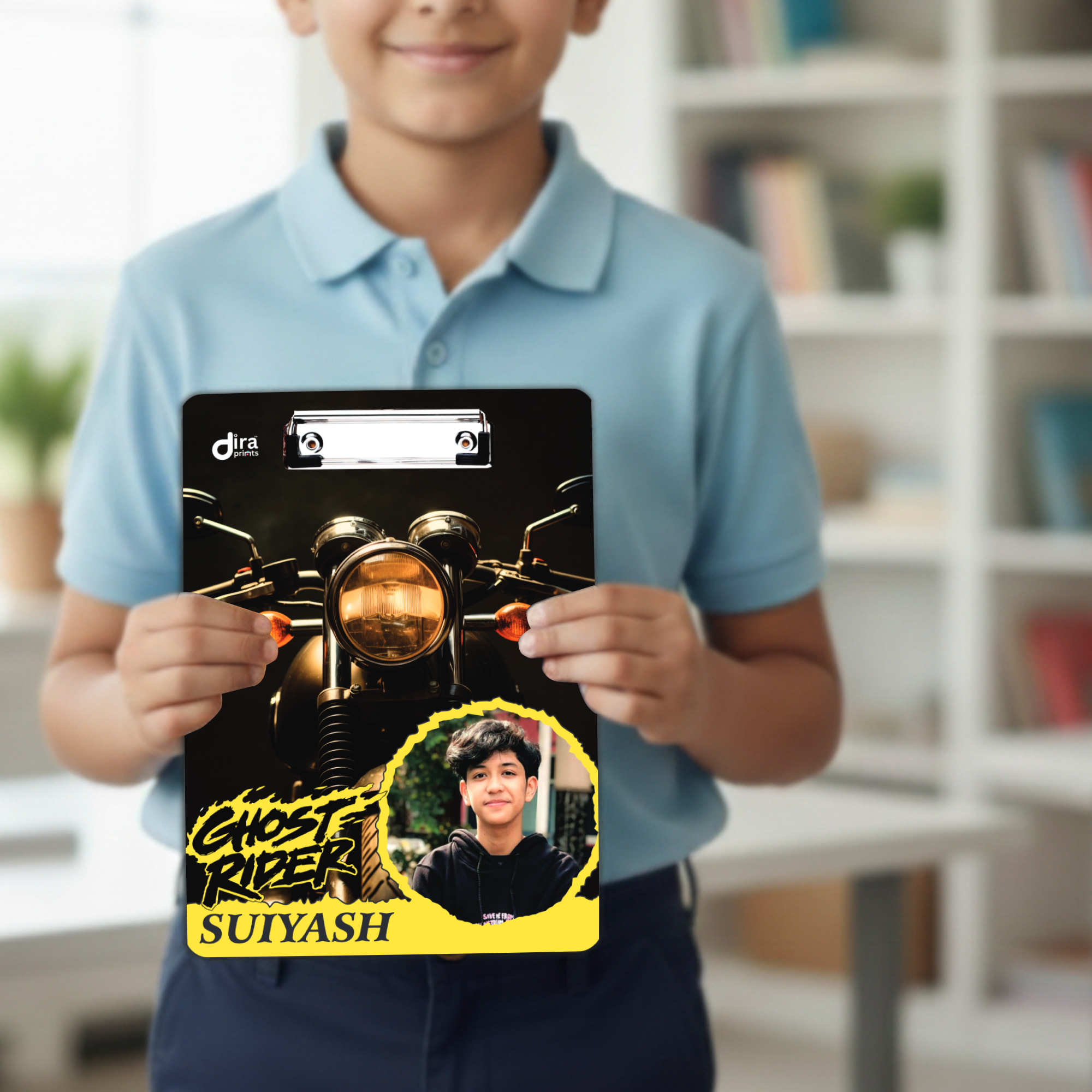 Personalized Classic Bike Exam Board | Custom Photo & Name Writing Pad with Gear Motif By Diraprints