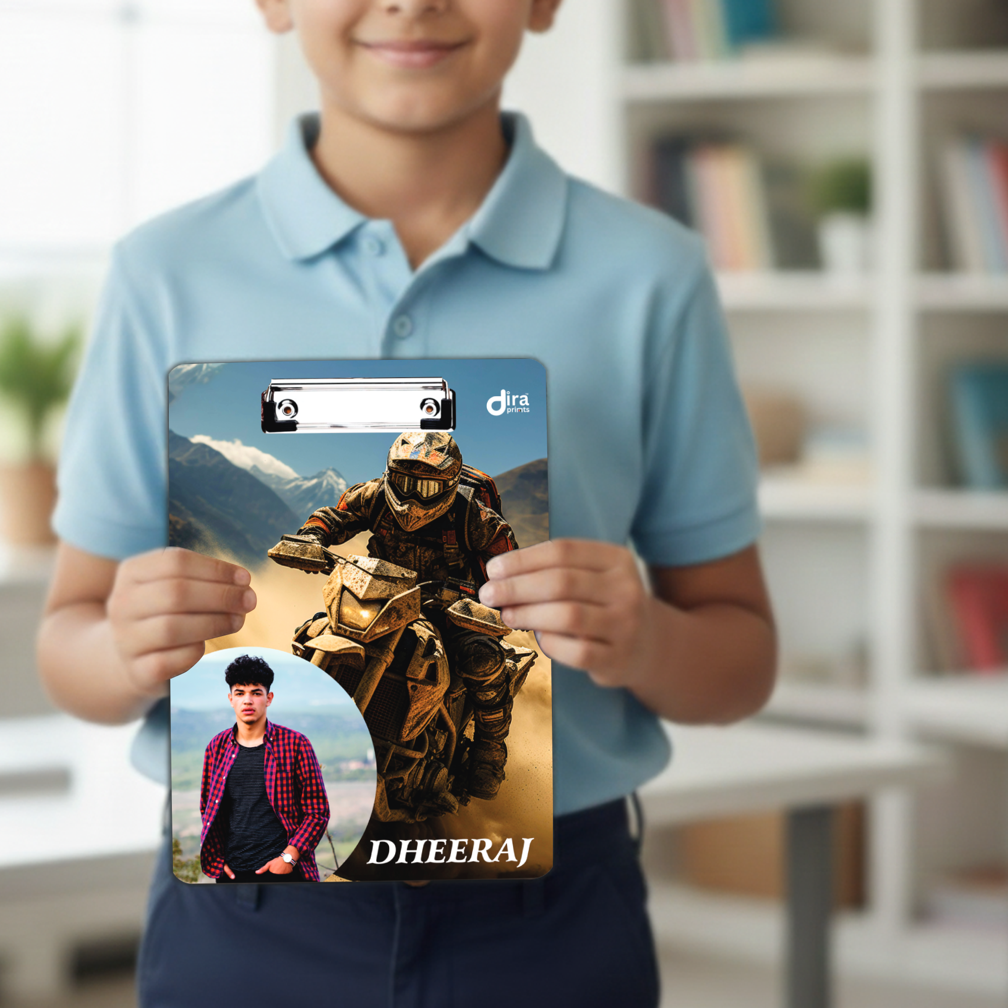 Off-Road Dirt Bike Design Personalized Exam Board | Custom Photo & Name Writing Pad by Diraprints