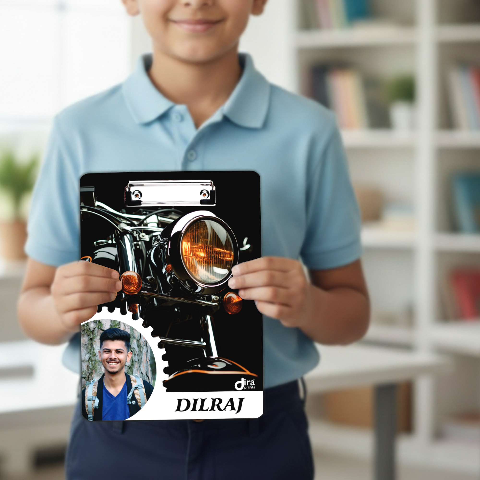 Personalized Exam Board | Custom Photo & Name Writing Pad with Motorcycle Design