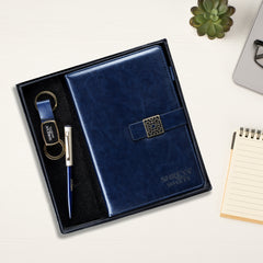 Premium 3-in-1 Corporate Gift Set | Personalized Navy Blue Diary, Pen & Keychain Combo | Custom Logo Business Gift by Diraprints