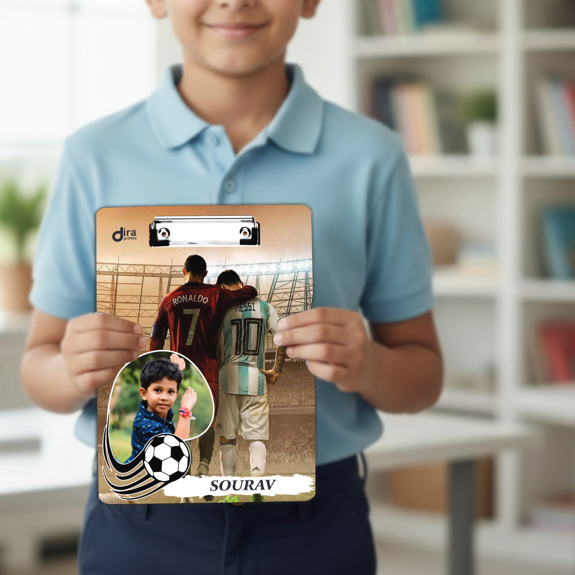 Personalized Ronaldo & Messi GOAT Exam Board | Custom Photo & Name Writing Pad for Football Fans By Diraprints