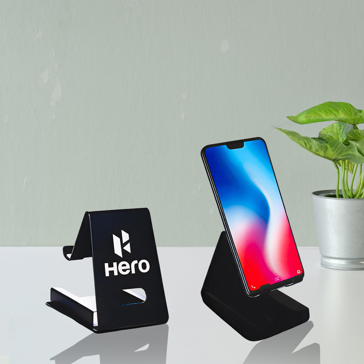 Customized Metal Phone Stand | Premium Black Mobile Holder with Logo Print by Diraprints