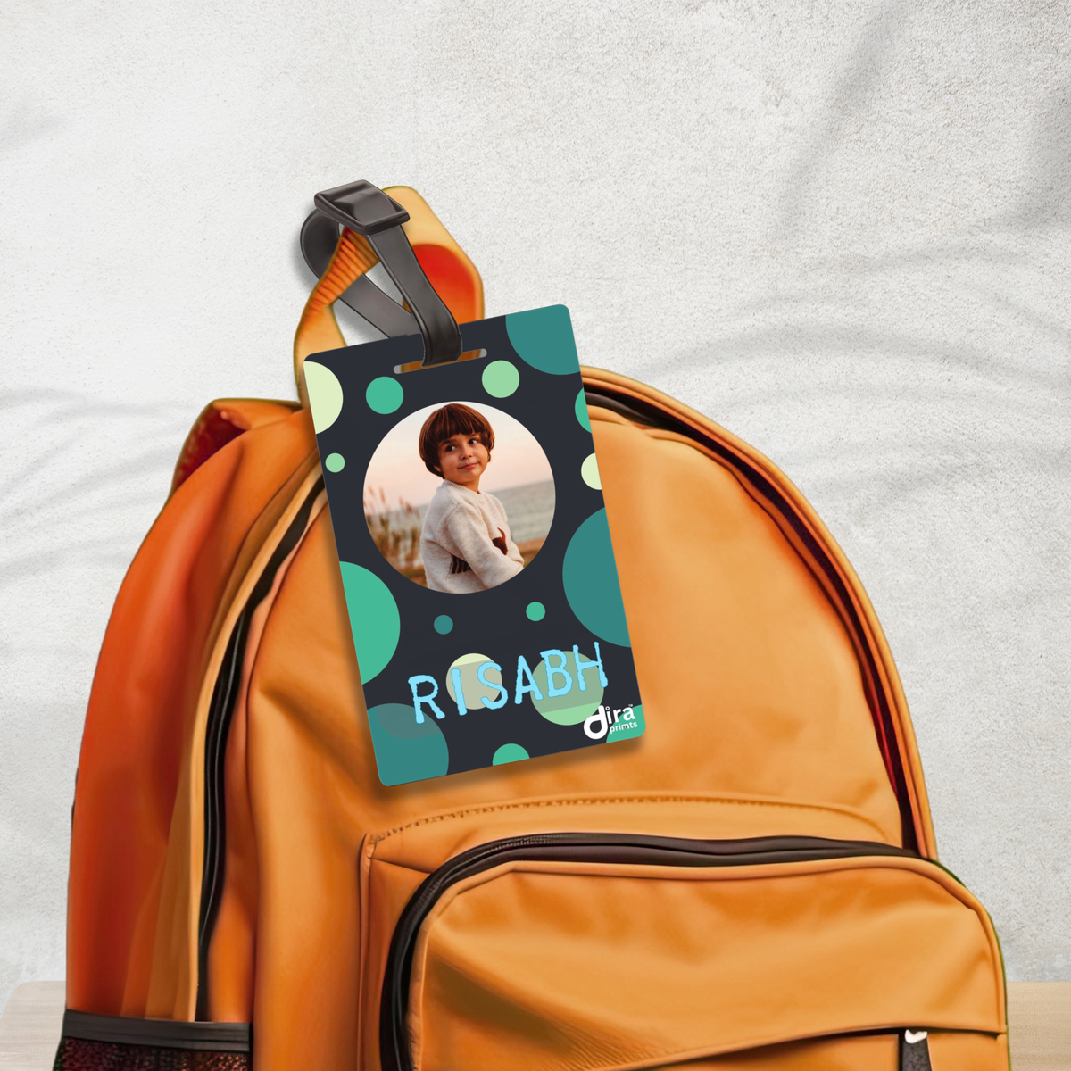 Personalized Photo Bag Tag - Modern Circle Graphic | Custom Name Picture Label By Diraprints