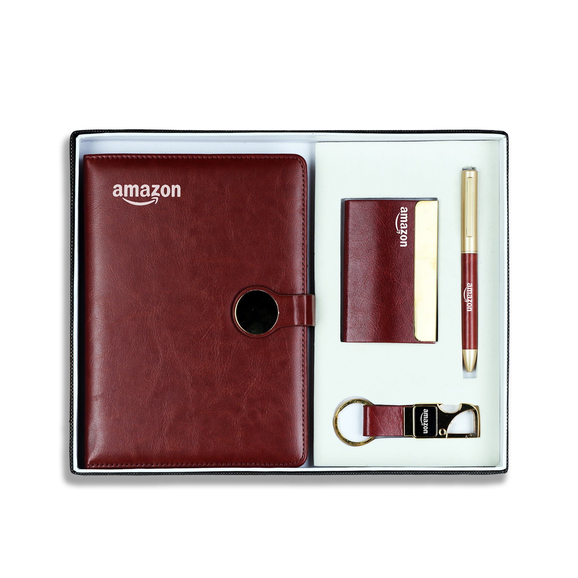 Ultimate 4-in-1 Executive Gift Set | Personalized Diary, Pen, Card Holder & Keychain Combo | Maroon Leatherette Corporate Luxury by Diraprints