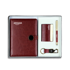 Ultimate 4-in-1 Executive Gift Set | Personalized Diary, Pen, Card Holder & Keychain Combo | Maroon Leatherette Corporate Luxury by Diraprints
