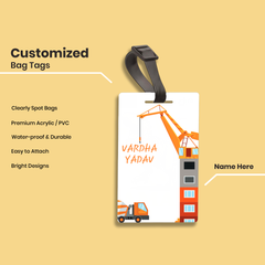 🏗️ Personalized Construction Crane Bag Tag | Custom Builder Name Label By Diraprints