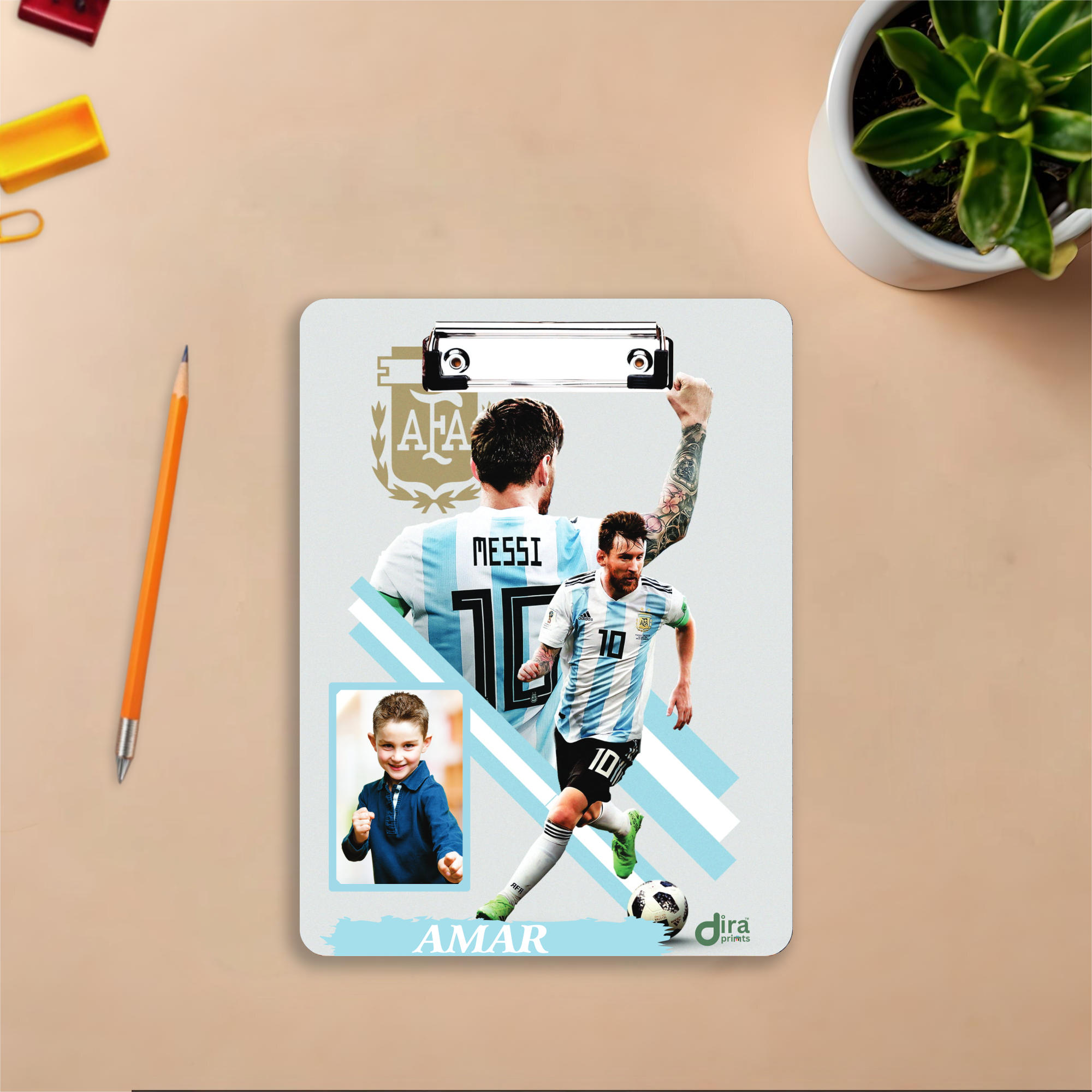 Personalized Lionel Messi Football Exam Board | Custom Photo & Name Writing Pad for Soccer Fans By Diraprints