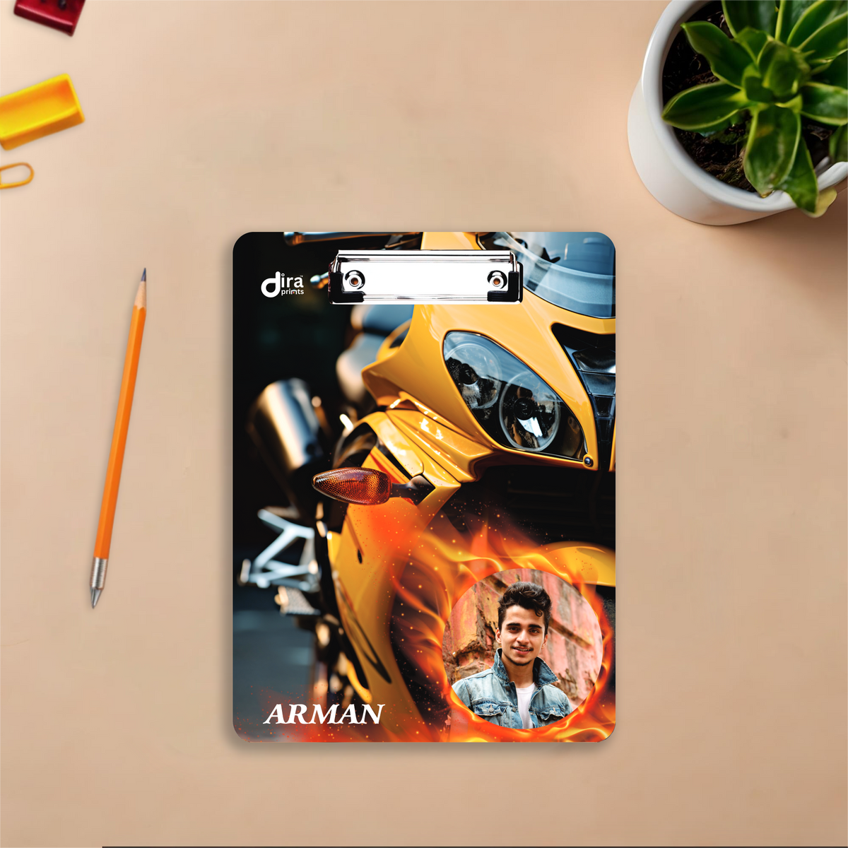 Yellow Sports Bike Design Personalized Exam Board