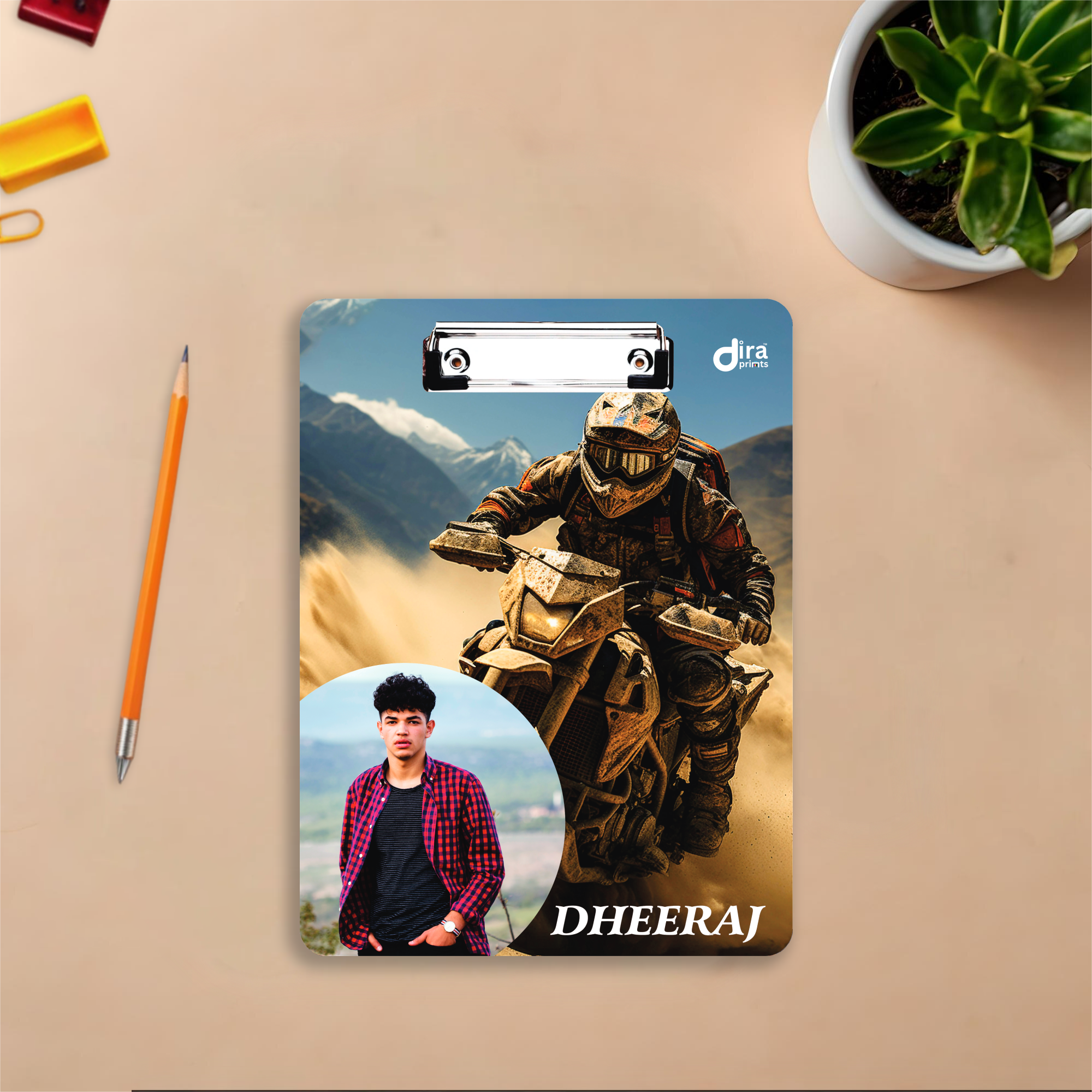 Off-Road Dirt Bike Design Personalized Exam Board | Custom Photo & Name Writing Pad by Diraprints