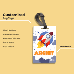 🚀 Personalized Rocket Bag Tag for Boys | Custom Space Name Label Diraprints