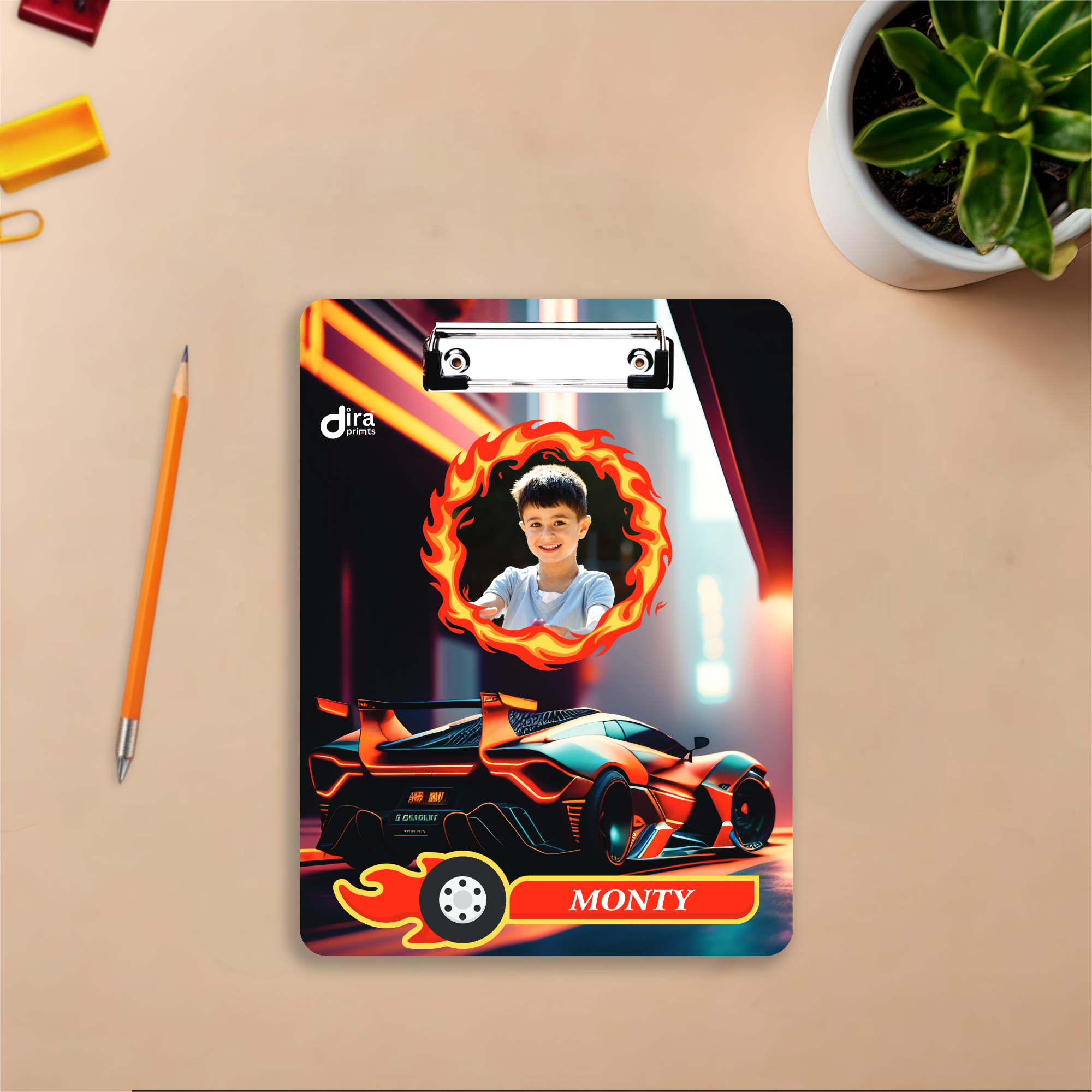 Personalized Sports Car Design Exam Board | Custom Photo & Name Writing Pad by Diraprints