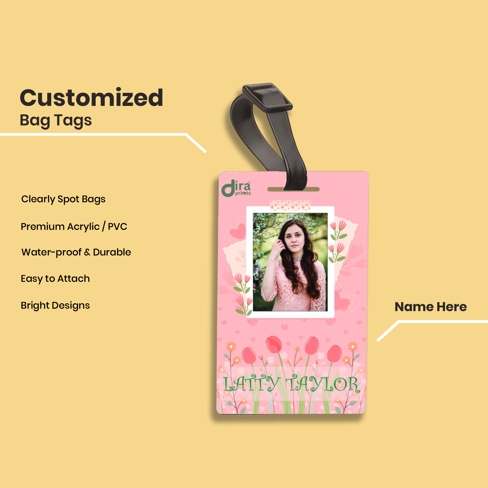 📸 Personalized Photo Bag Tag with Name | Custom Picture Luggage Label By Diraprints