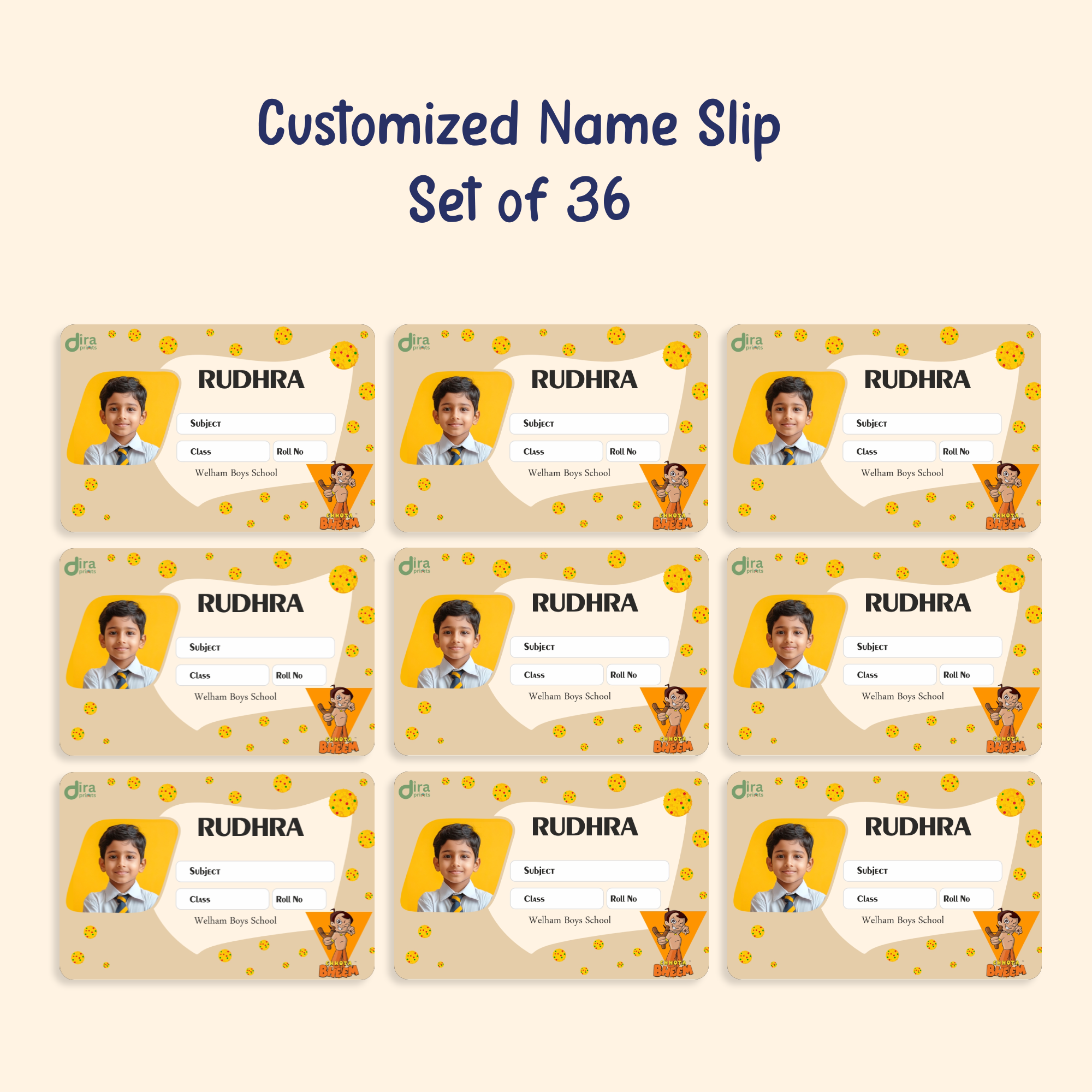 Personalized Chhota Bheem Name Slip by Diraprints