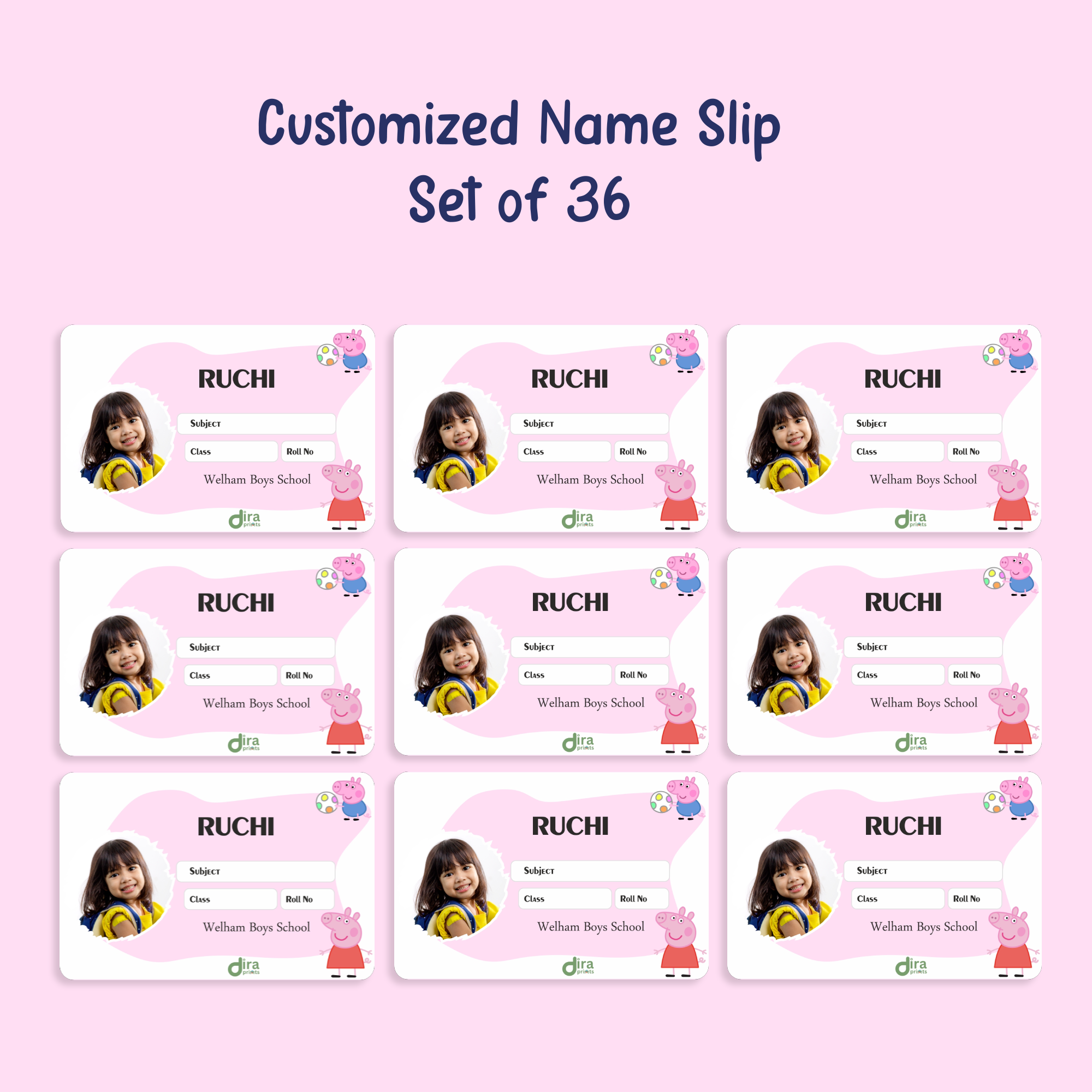 Personalized Peppa Pig Name Slip | Custom Kids ID Labels for School by Diraprints
