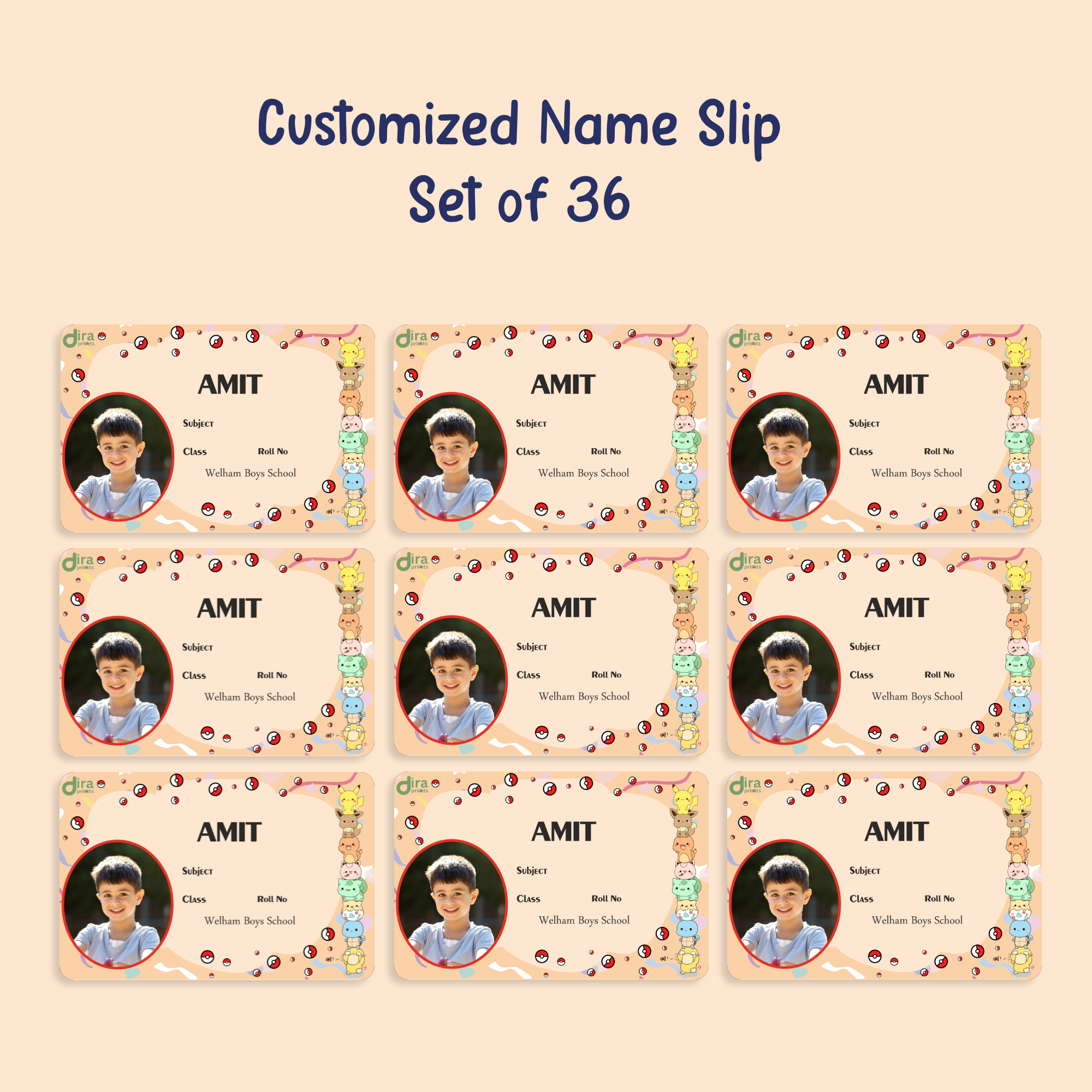Personalized Pokémon Name Slip | Custom Kids ID Labels for School by Diraprints