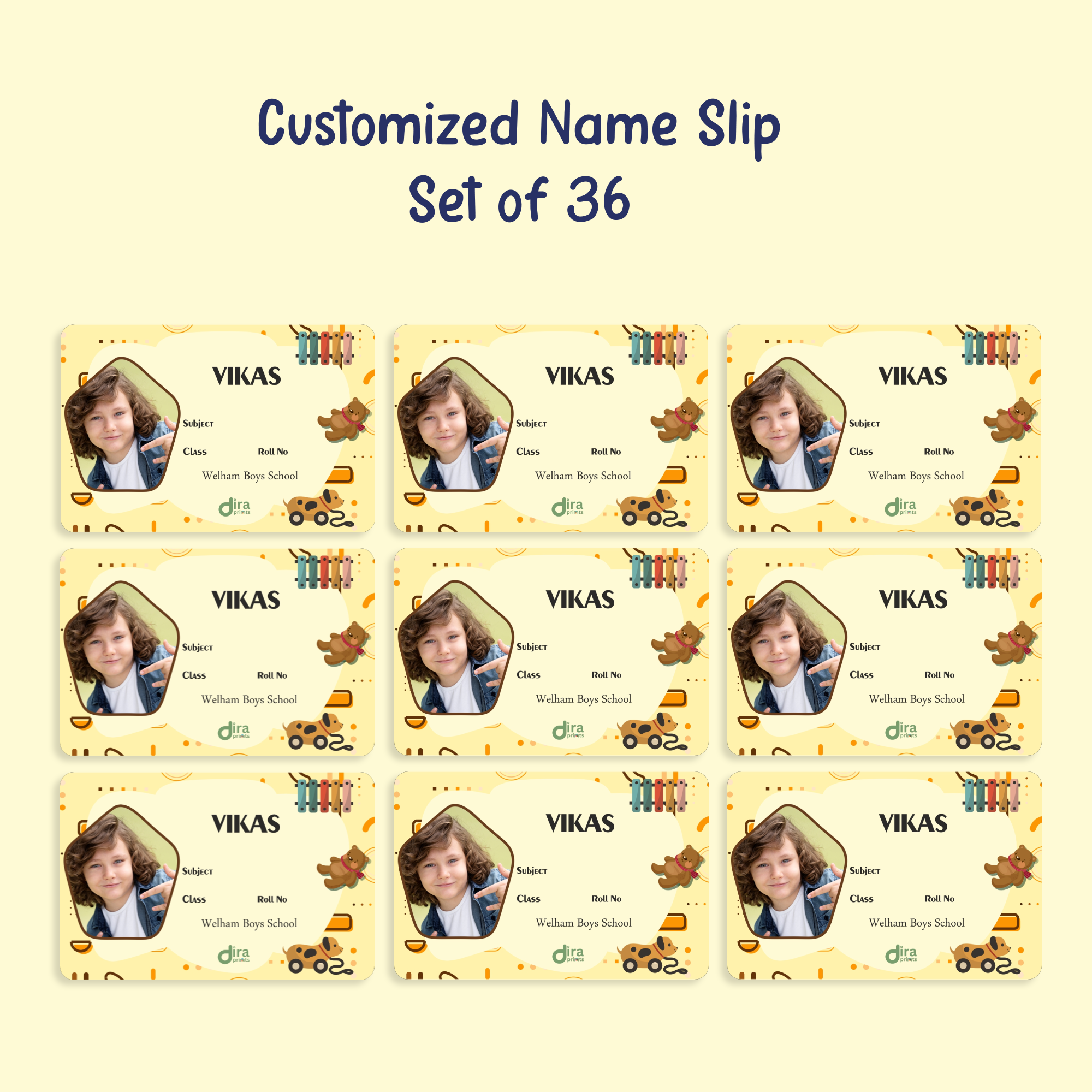 Personalized Standard Kids' Name Slip | Custom Kids ID Labels for School by Diraprints