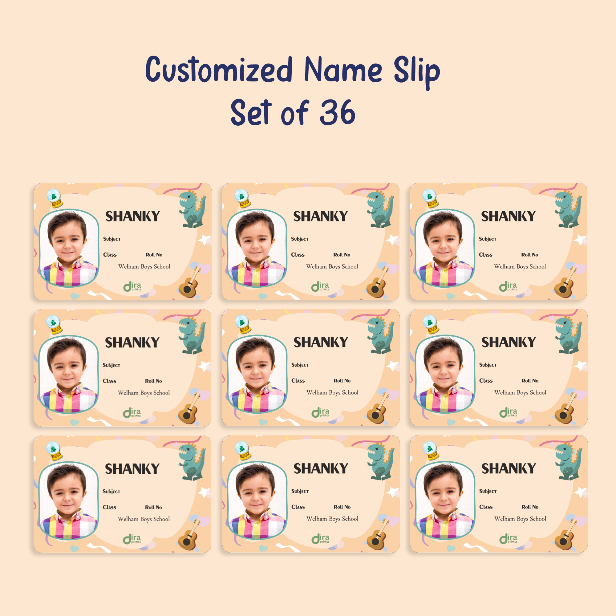 Personalized Child Name Slip | Custom Kids ID Labels for School by Diraprints