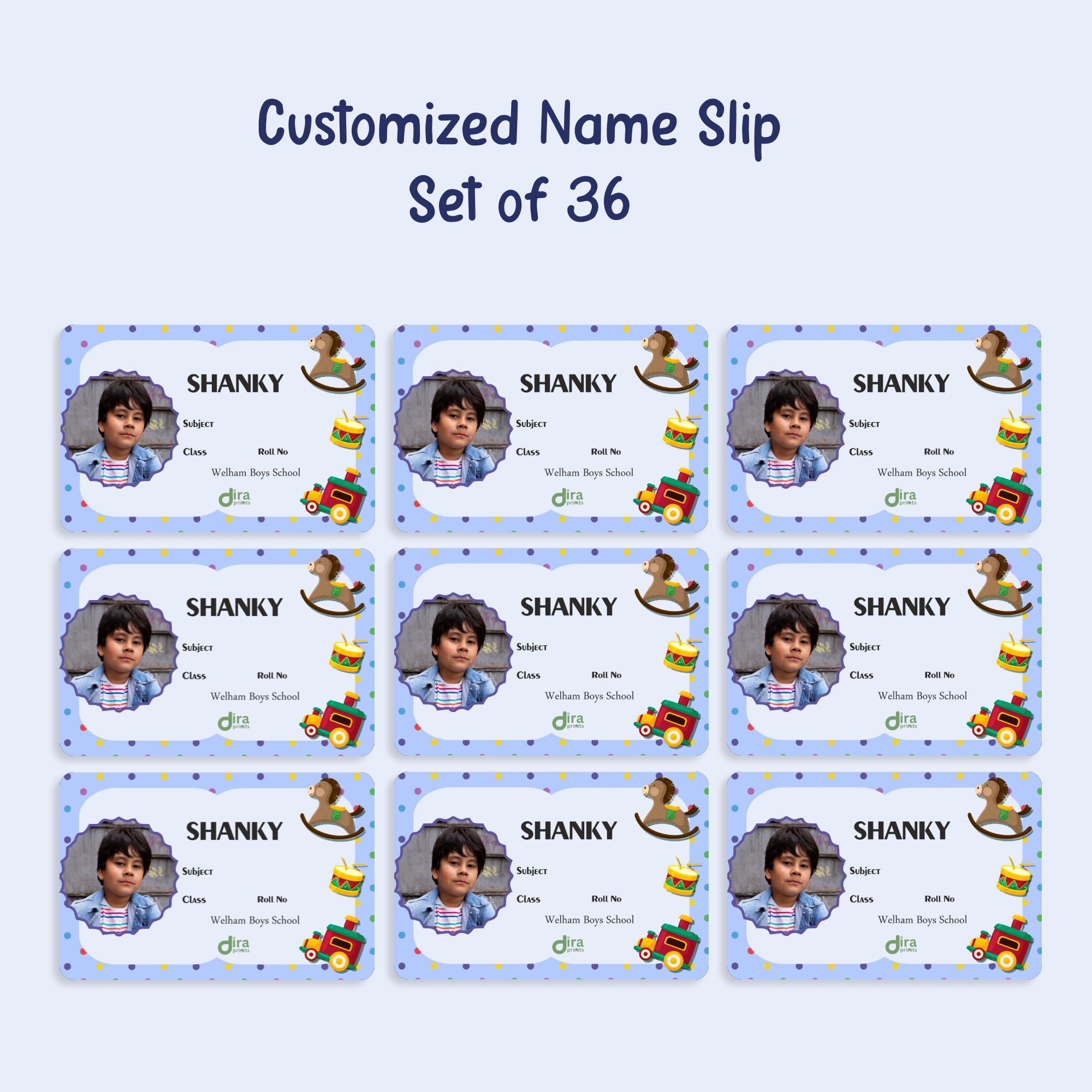Personalized Toys Theme Name Slip | Custom Kids ID Labels for School by Diraprints