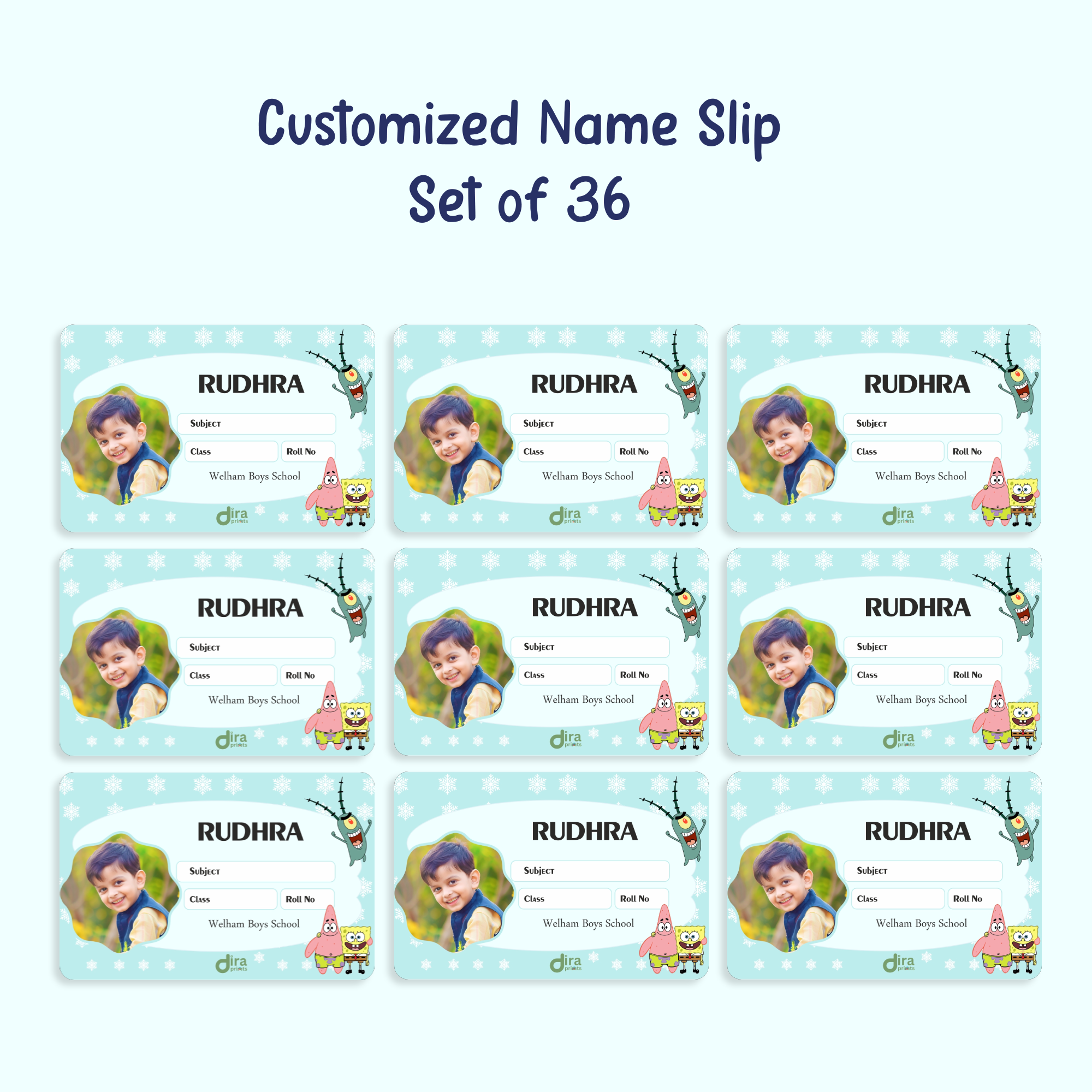 Personalized SpongeBob Name Slip | Custom Kids ID Labels for School by Diraprints